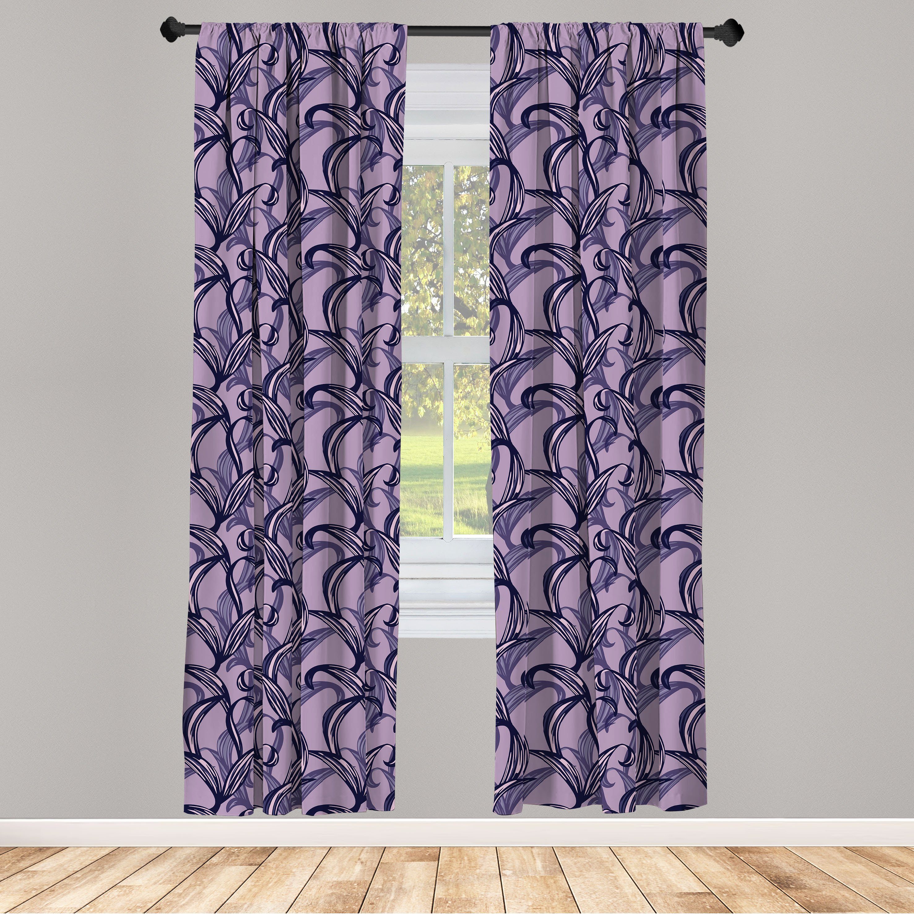 Gardine Vorhang für Wohnzimmer Schlafzimmer Dekor, Abakuhaus, Microfaser, Blätter Monochrome Lange Floral