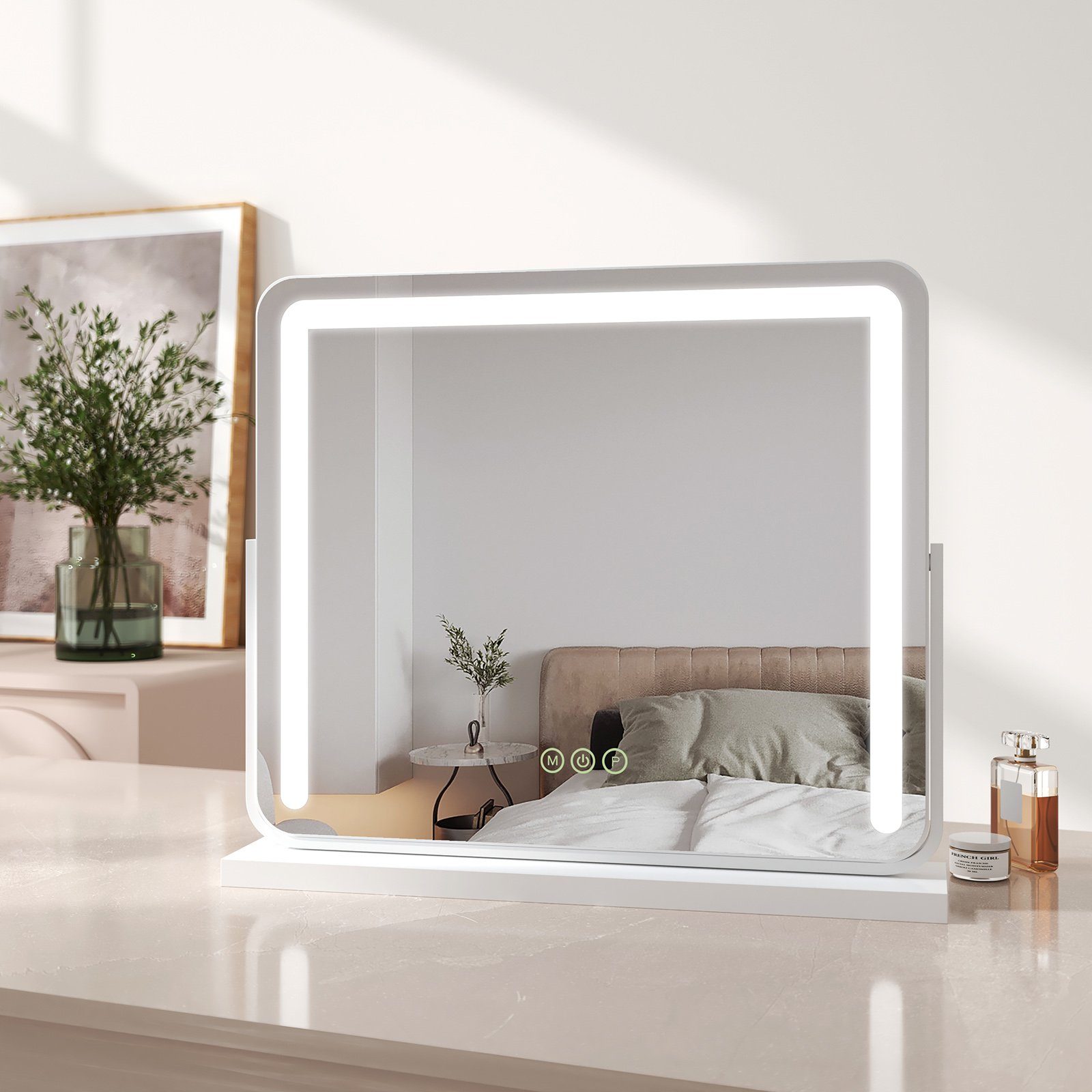 EMKE Schminkspiegel Schminkspiegel LED Kosmetikspiegel Tischspiegel mit Beleuchtung Weiß