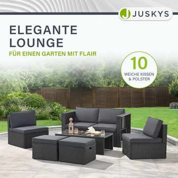 Juskys Gartenlounge-Set Salou, (6-tlg), für 6 Personen, Polyrattan, Glasplatte, wetterfest, mit Kissen