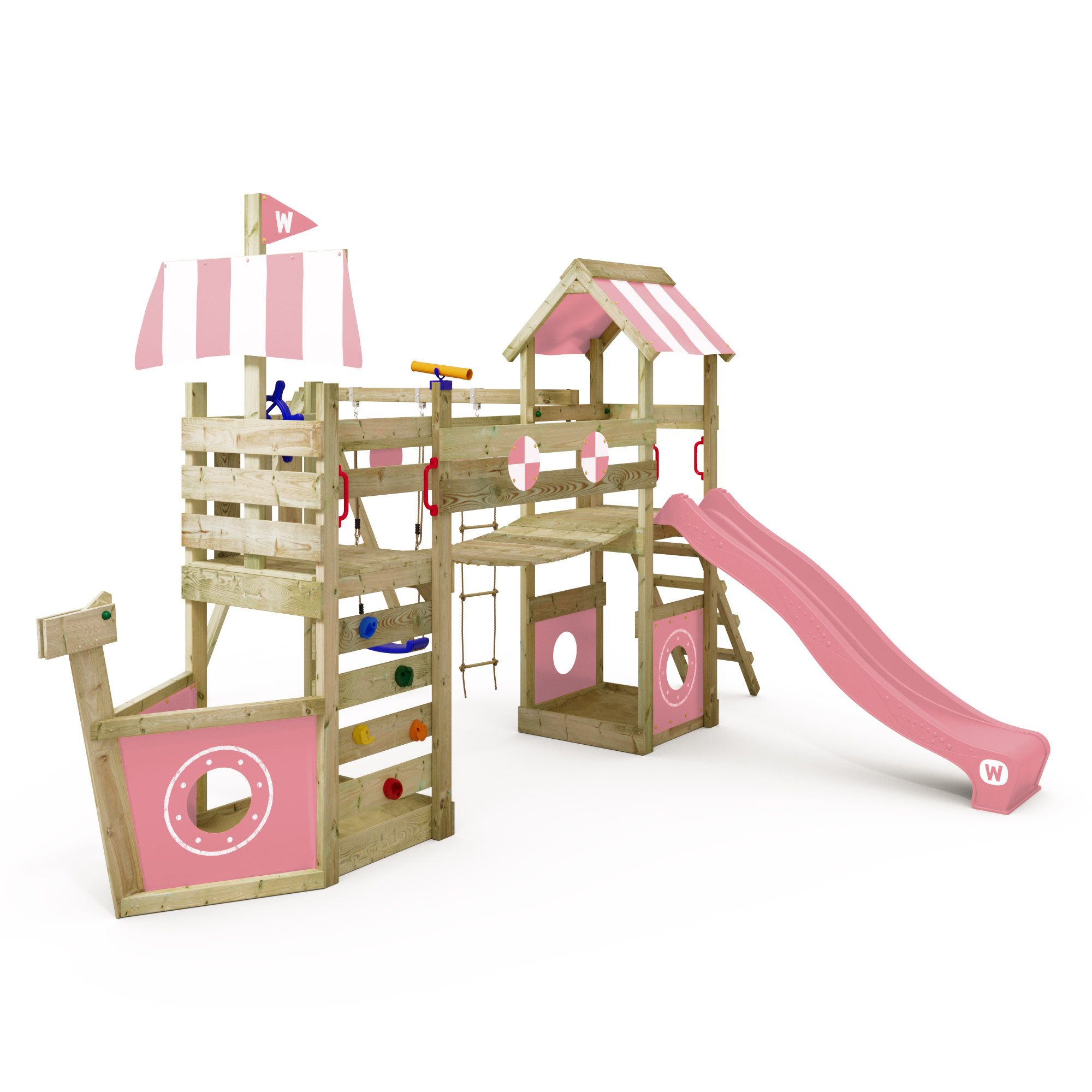 Wickey Spielturm StormFlyer – Klettergerüst in Schiffsoptik mit Rutsche & Kletterwand, Perfekt für kleine Kapitäne & Spielspaß – 10 Jahre Garantie*