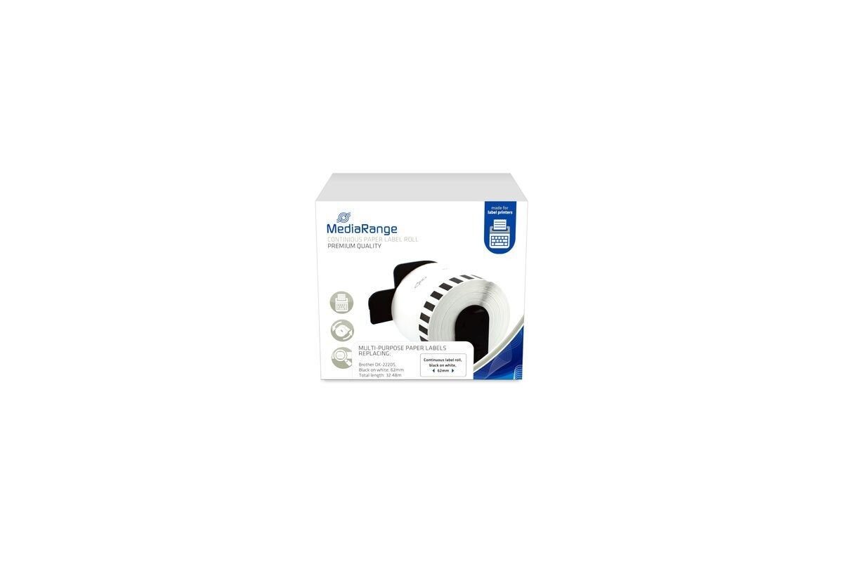 Mediarange Drucker- und Kopierpapier MediaRange Endlospapieretikett Brother 62mm 30,48m sw auf we