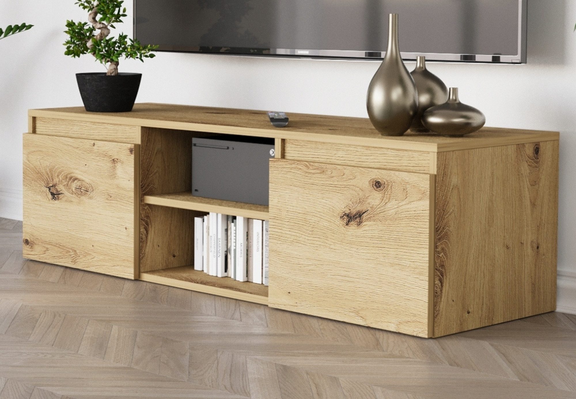 Home Collective TV-Schrank Lowboard Fernsehschrank mit 2 Türen und 1 Einleg günstig online kaufen