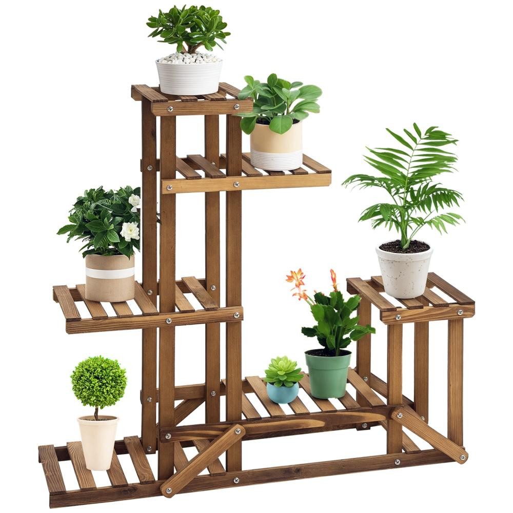 FELIXLEO Blumenkasten Blumenständer Pflanzenregal 6 Ebenen Verkohlt 98 x 28 x 96,5 cm