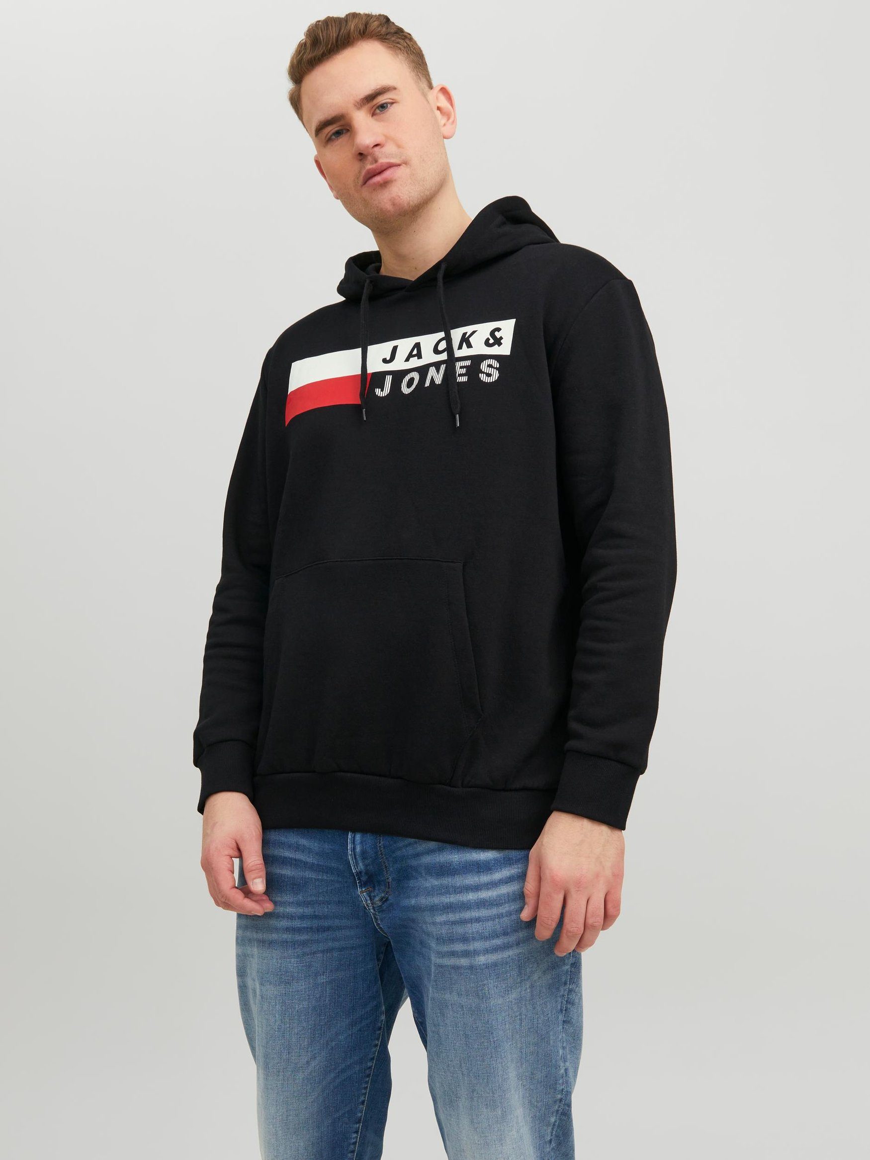 Jack & Jones Hoodie Hoodie mit Logo Print JJECORP Kapuzen Pullover 6480 in Schwarz