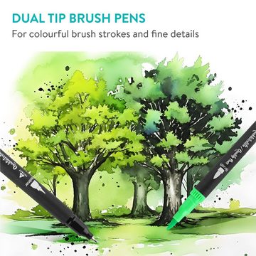 Tritart Pinselstift 100er Set Pinselstifte für Deutschsprachige Künstler, (1-tlg), 100er Set Dual Brush Pen für Deutschsprachige