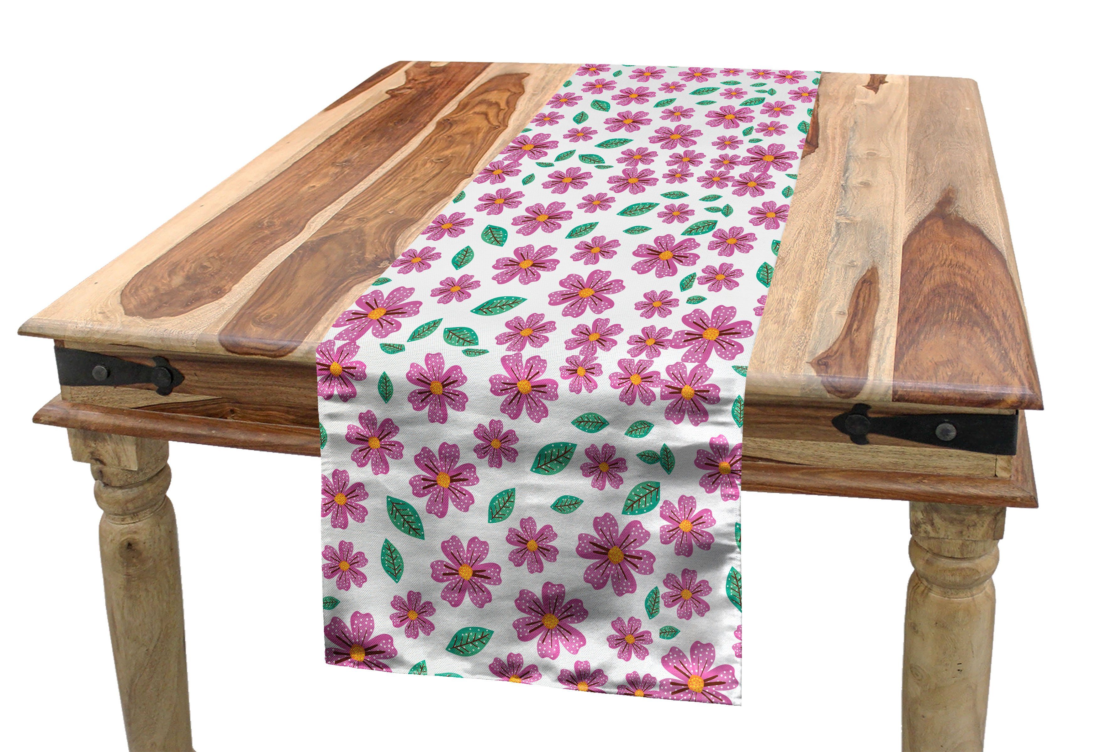 Abakuhaus Tischläufer Esszimmer Küche Rechteckiger Dekorativer Tischläufer, Blumen Aufwändige Garten-Blumen-Blätter