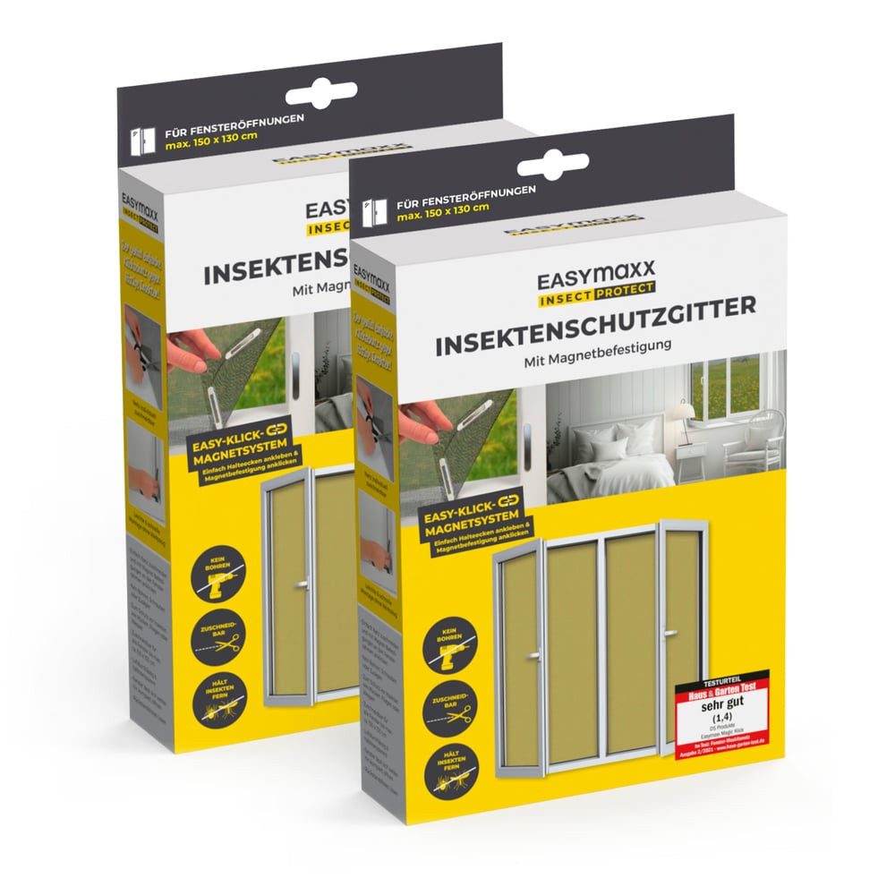 EASYmaxx Insektenschutz-Fensterrahmen Fliegengitter für Fenster mit Magic Click 150 x 130 cm, (2-St), Moskitonetz zuschneidbar, Einfache Montage mit 12 Magneten