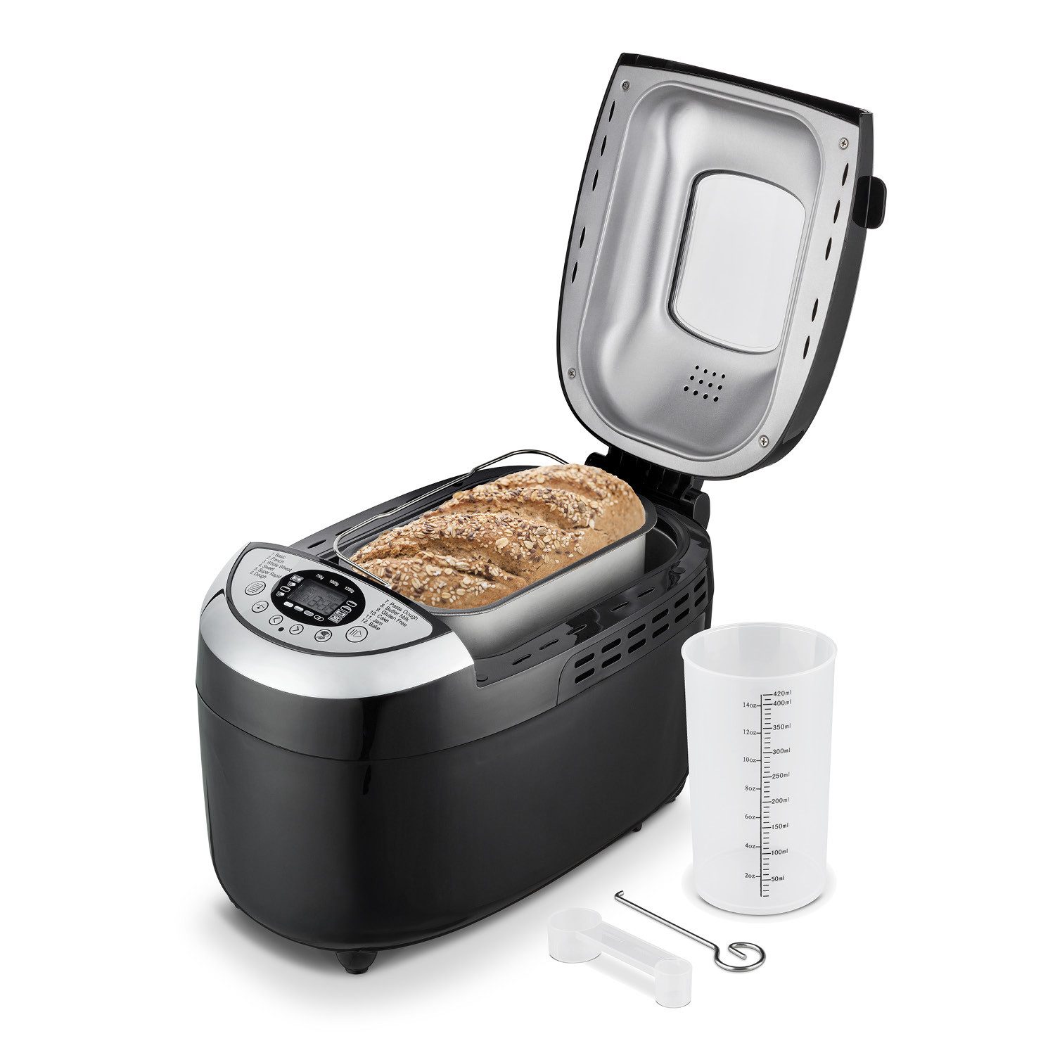 TZS FIRST AUSTRIA Brotbackautomat Brotbackmaschine, automatisch, 900g oder 1250g Brot, Timer, Display, 12 Programme, 850 W, Brotbackautomat, inkl. 2 Knethaken, Antihaftbeschichtet,Sauerteig