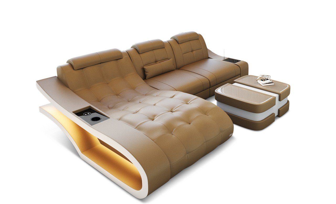 Elegante Sofa wahlweise Ledersofa LED, Couch mit Bettfunktion mit Leder Ledercouch, Sofa L-Form Dreams Ecksofa