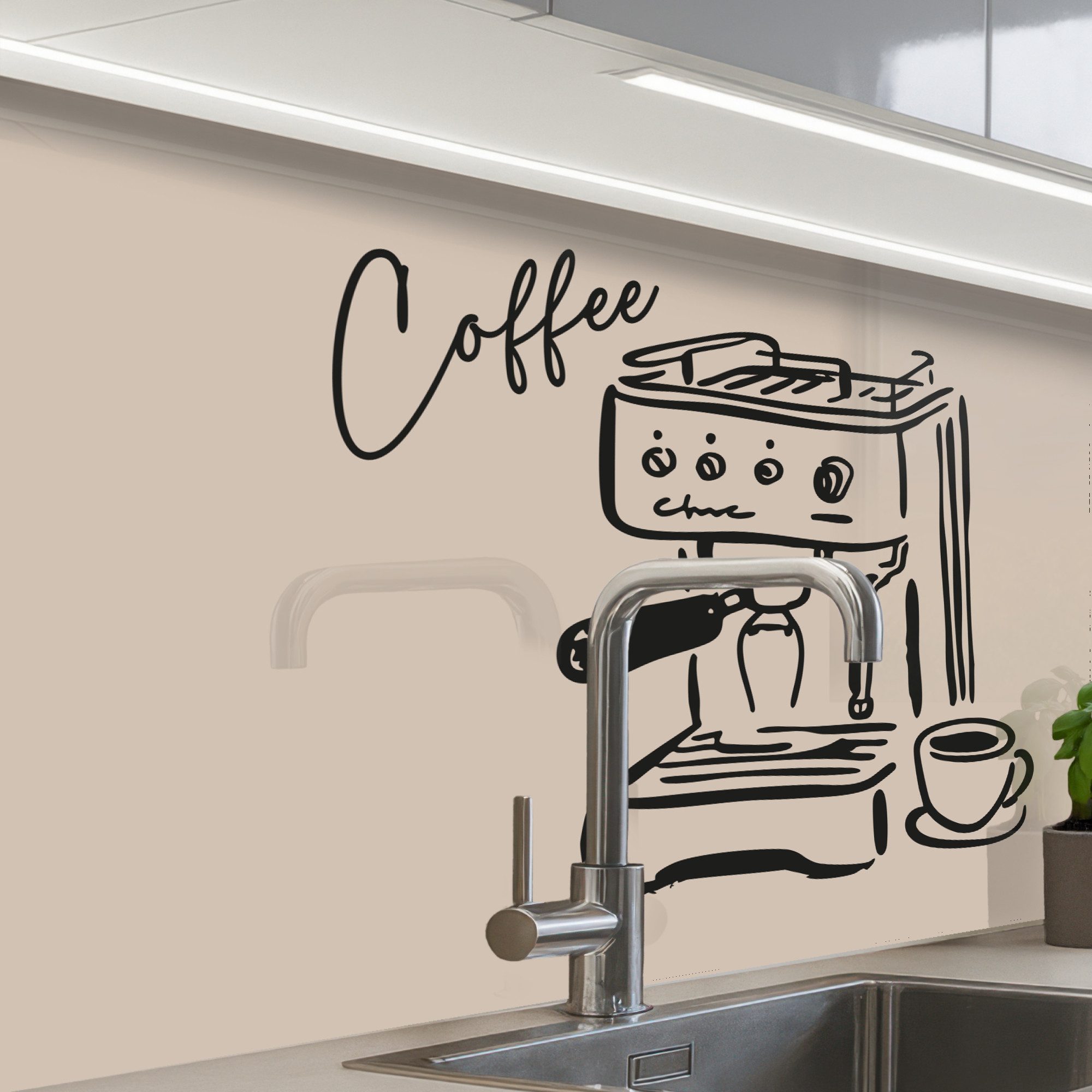 KitchenYeah Küchenrückwand Muster selbstklebend (keine Folie) Espressomaschine - Beige - Schwarz, (1-tlg), Spritzschutz, Küche, Rückwand, Küchenwand, Küchenfront, 30x20 cm