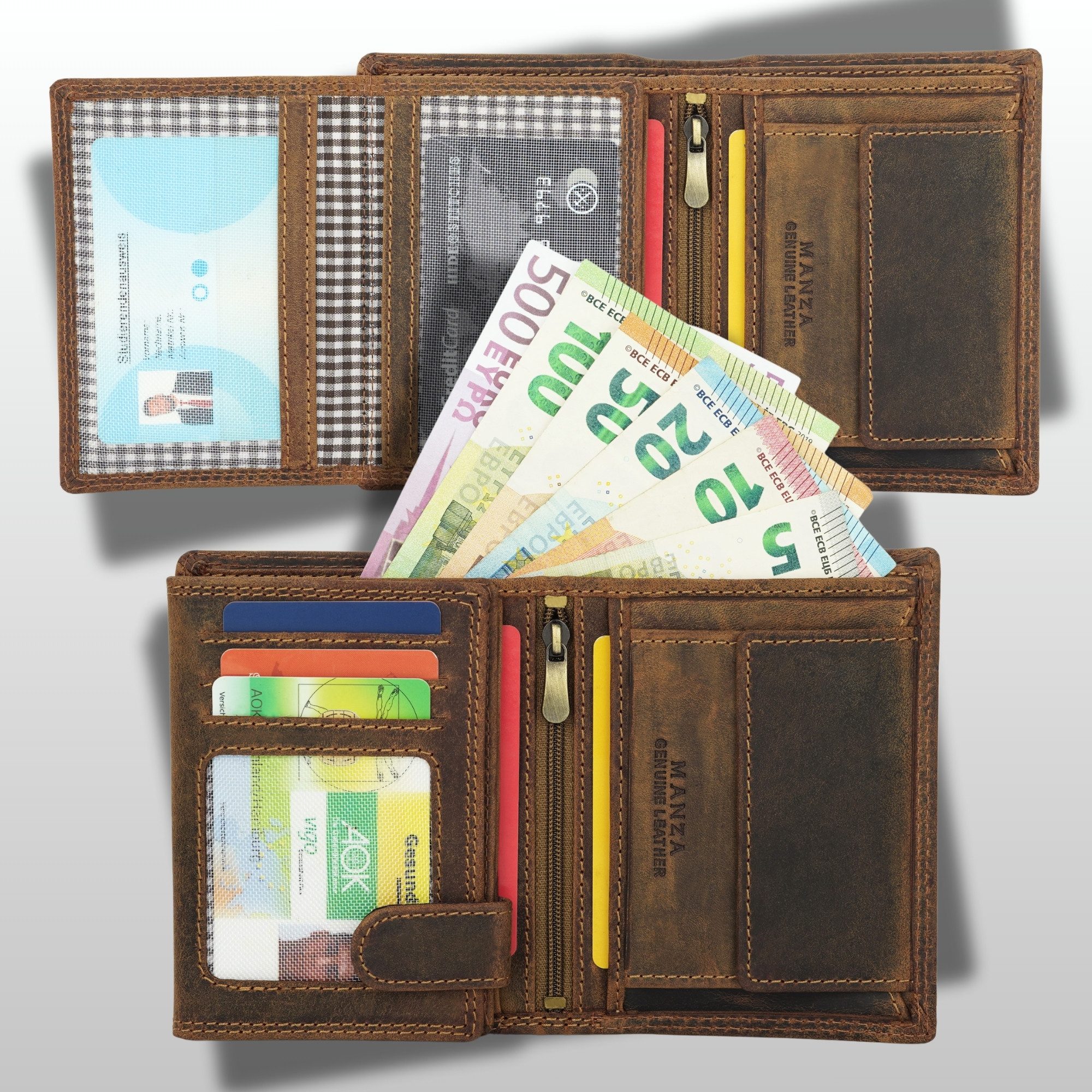 Manza Geldbörse Geldbörse Herren Portemonnaie Echt Leder braun Geldbeutel R günstig online kaufen