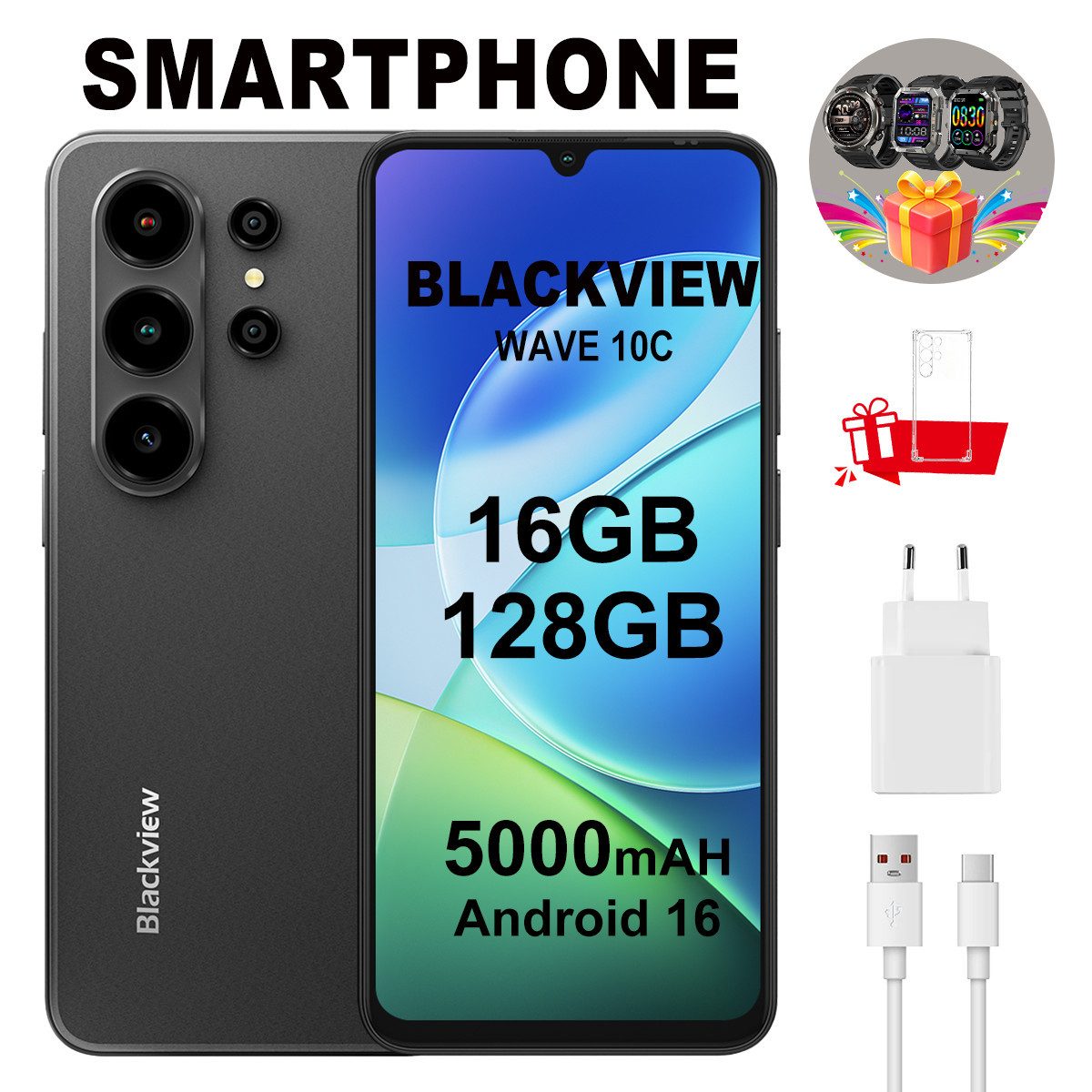 blackview Smartphone ohne Vertrag,16GB +128GB, 5000mAh Akku,Android 16, Dual SIM Smartphone (6.88 Zoll, 128 GB Speicherplatz)