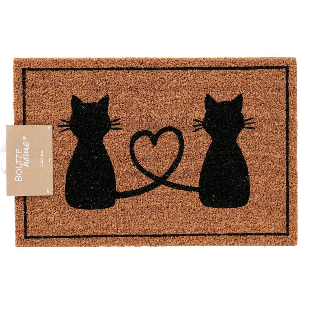 BOLTZE Fußmatte Fußmatte CAT LOVE natur schwarz Katzen mit Herz Türdeko Kokos PVC 60x4