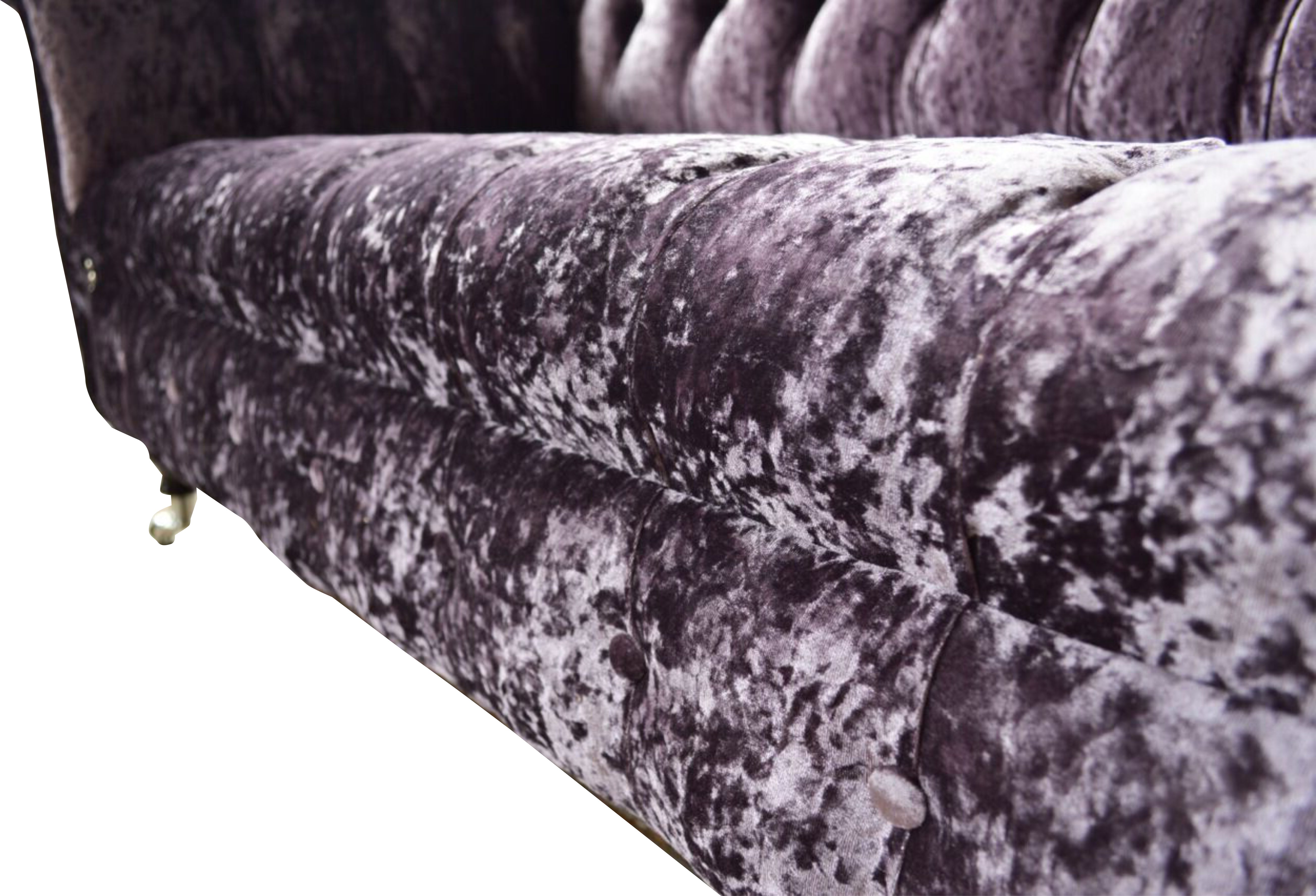 SAMT 3 ZERKNITTERT SITZER CHESTERFIELD Chesterfield-Sofa LILA STOFF AUBERGINE JVmoebel