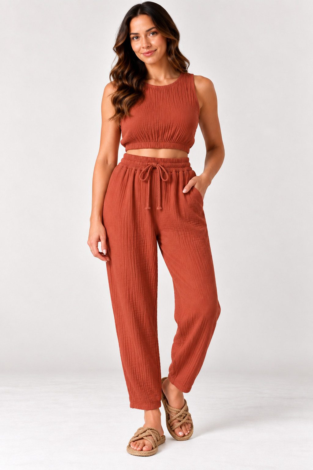WENOR Stoffhose Damen Musselin Hose Baumwolle Tapered Sommerhose