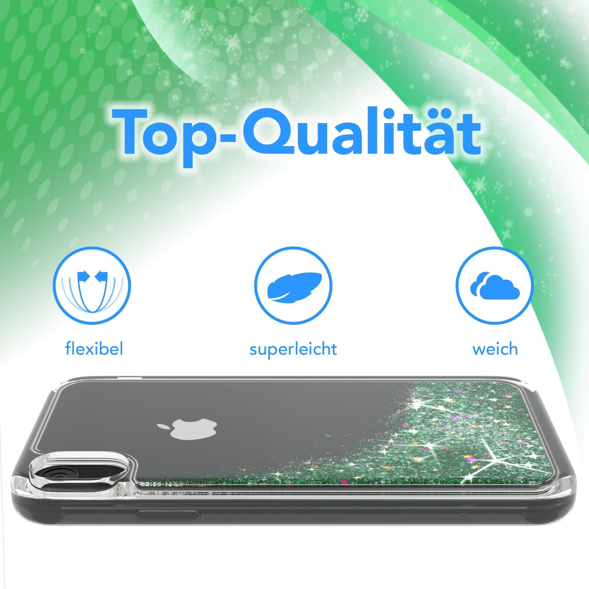 EAZY CASE Handyhülle Liquid Glittery Case für Apple iPhone XR 6,1 Zoll, Transparent Handy Softcase Glossy Slimcover stoßfest Bumper Case Grün