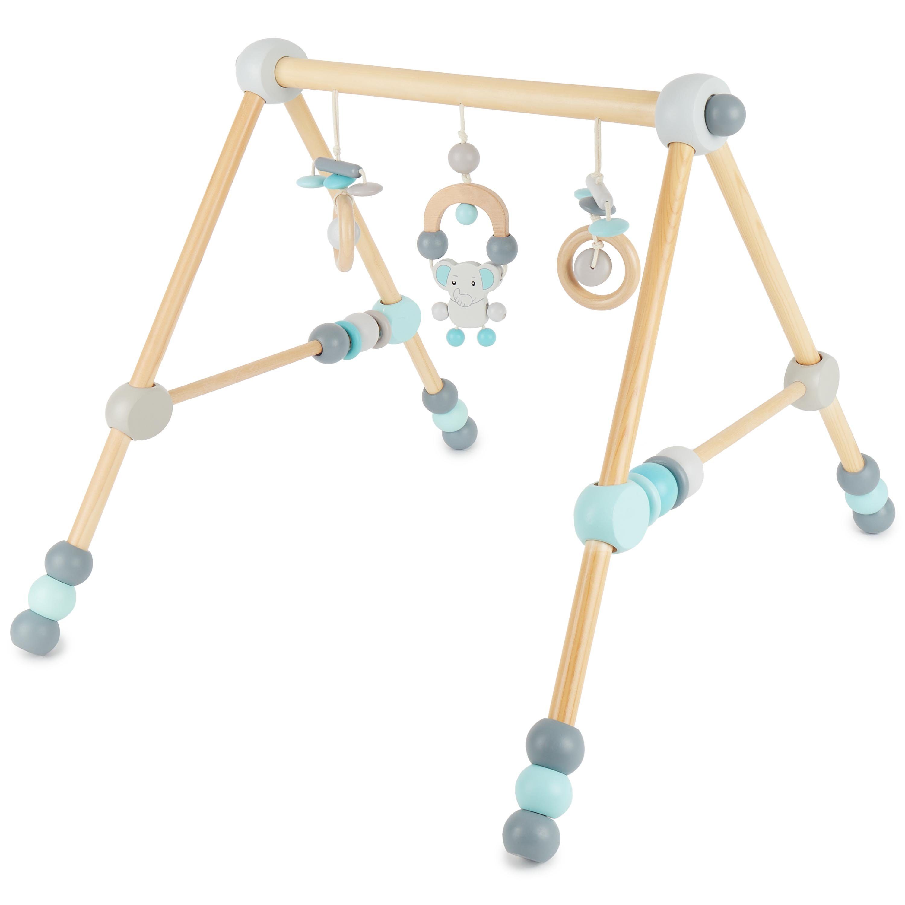 BIECO Baby Gym Bieco Spieltrapez Spielbogen für Babys -Figuren, Rasseln, Kugeln- Höhenverstellbar Spielebogen Holz Baby Spieltrapez Holz Baby Mobile Holz Activity Center Baby Gym Holzspielzeug Baby