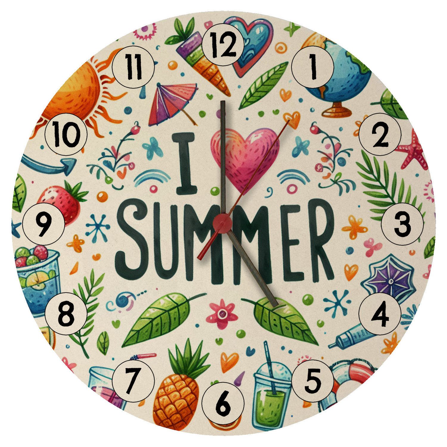 Wanduhr Sommer Wanduhr aus MDF mit Spruch I love summer