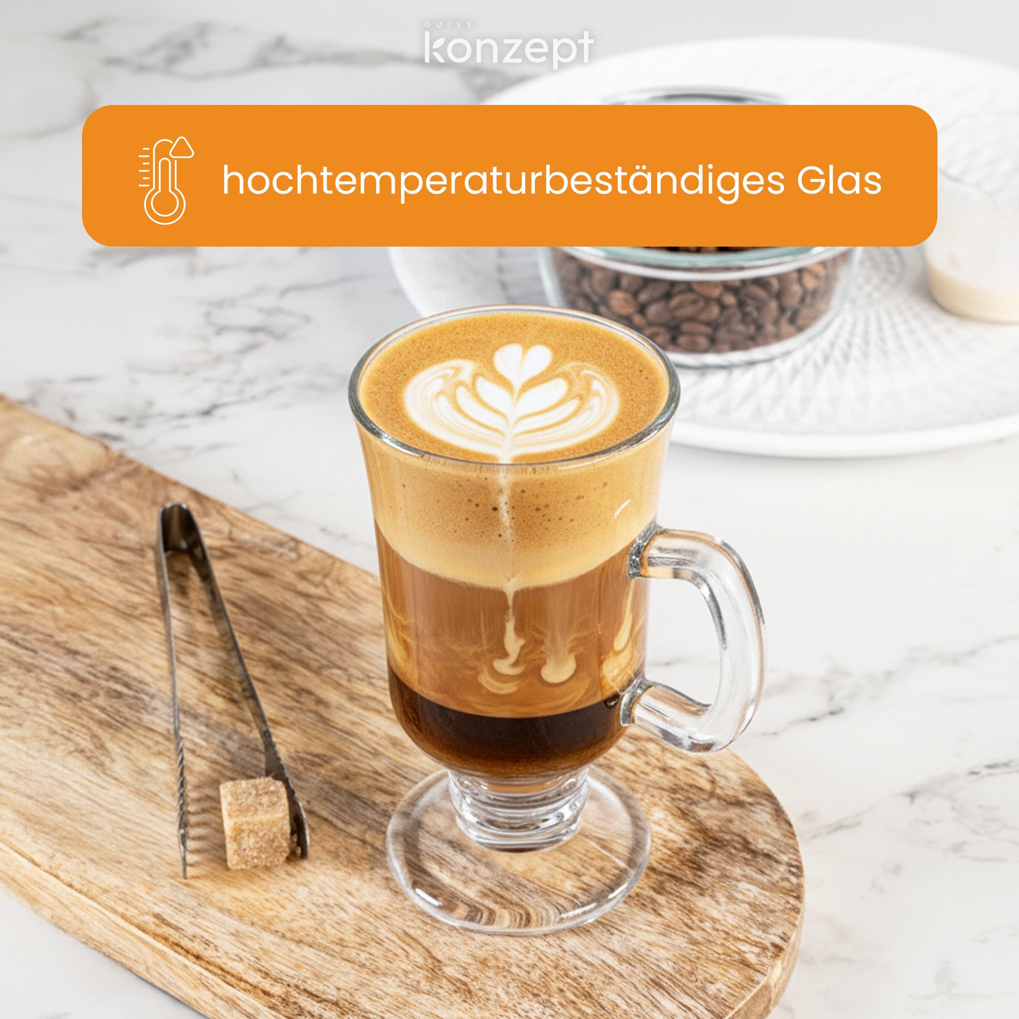 KONZEPT Latte-Macchiato-Glas 6er Set -200 ml Irish Coffee Gläser mit Henkel und Stiel, 6-tlg., hochwertiges Glas, Pflegeleicht, Vielseitige Verwendung – Bild 2 von 5
