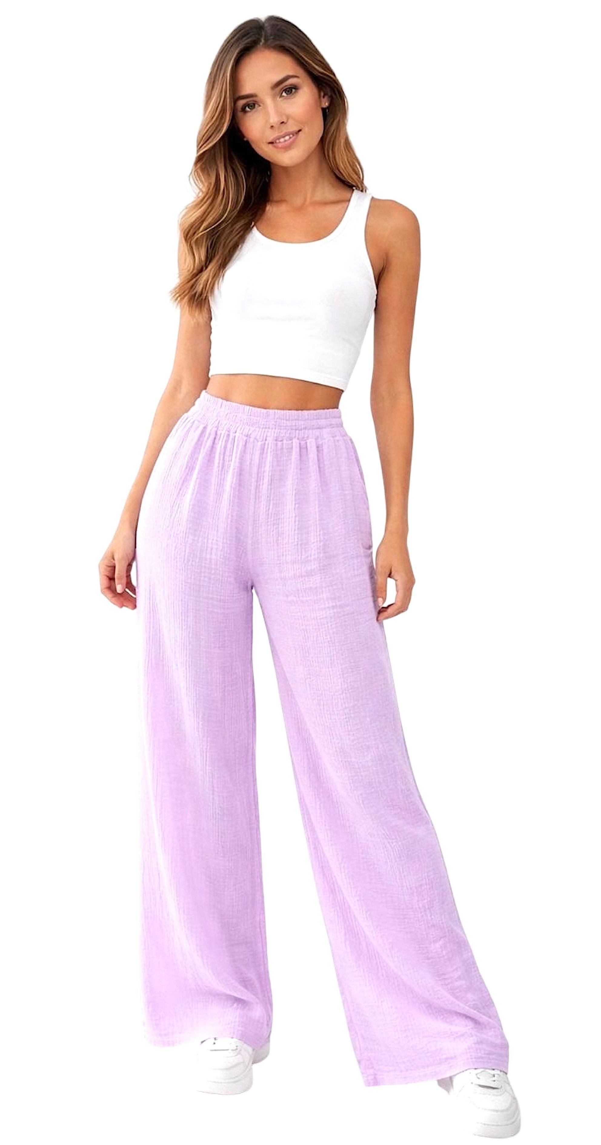 Worldclassca Stoffhose Worldclassca Musselin Stoff Hose Freizeit Sommer Leichte Musselinhose Neue Kollektion - Stilvolle und gemütliche Sommer Mode für Damen