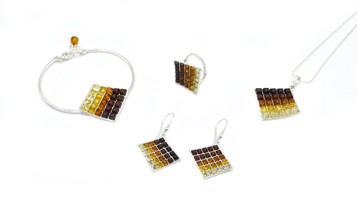 MyBer® Schmuckset Bernstein Set Halskette Pendant Armband Ohrringe Ring (6-tlg), Schmuck Set Damen Silber 925 Bernstein in 5 Farben PMBER1