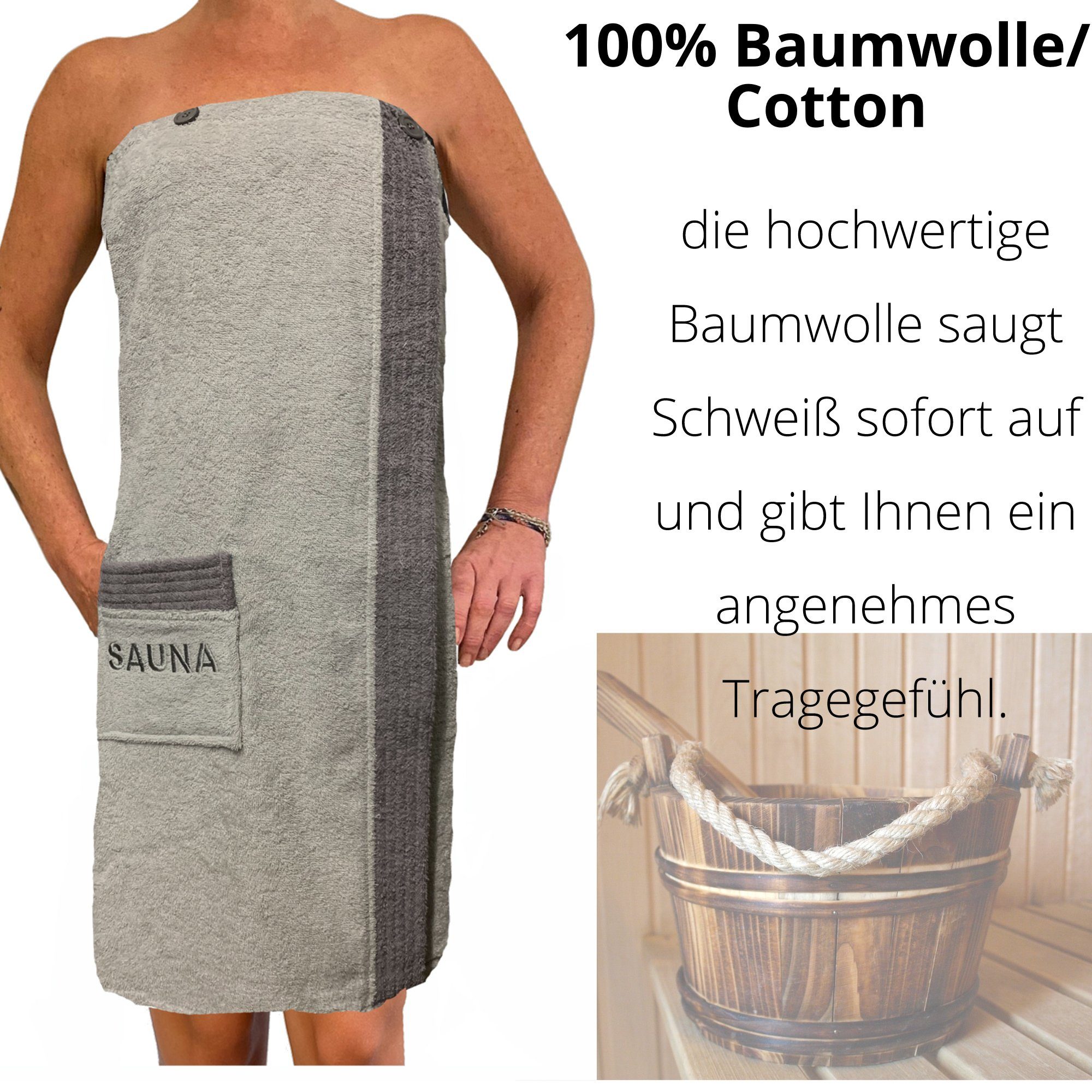 M-XXL Sarong Damen Baumwolle Frottee - Mintgrün Sauna Kilt matt 100% JEMIDI Saunatuch