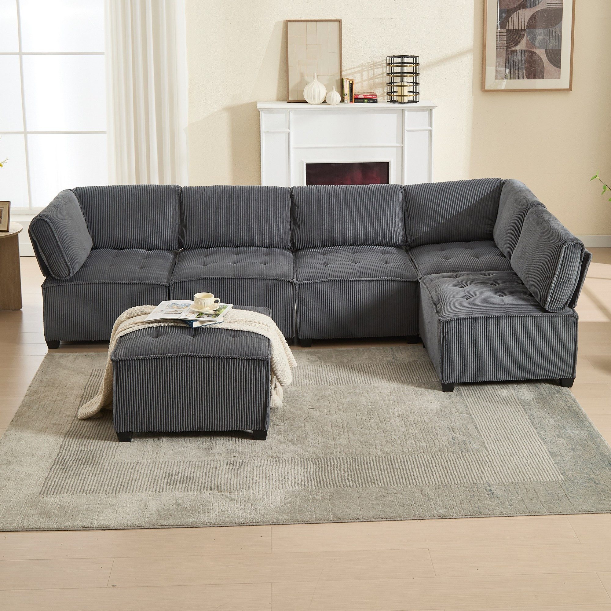 LVHOM Loungesofa Modulares 6er-Sofa mit Ottomane, Großformat U/L-Form + Sch günstig online kaufen