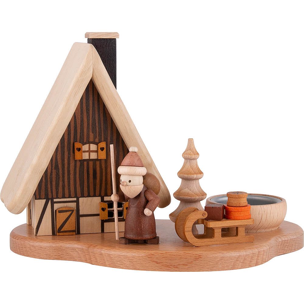 Zeidler Holzkunst Räuchermännchen Rauchhaus mit Weihnachtsmann auf Sockel, natur (16x21,5x12cm) von Zeid