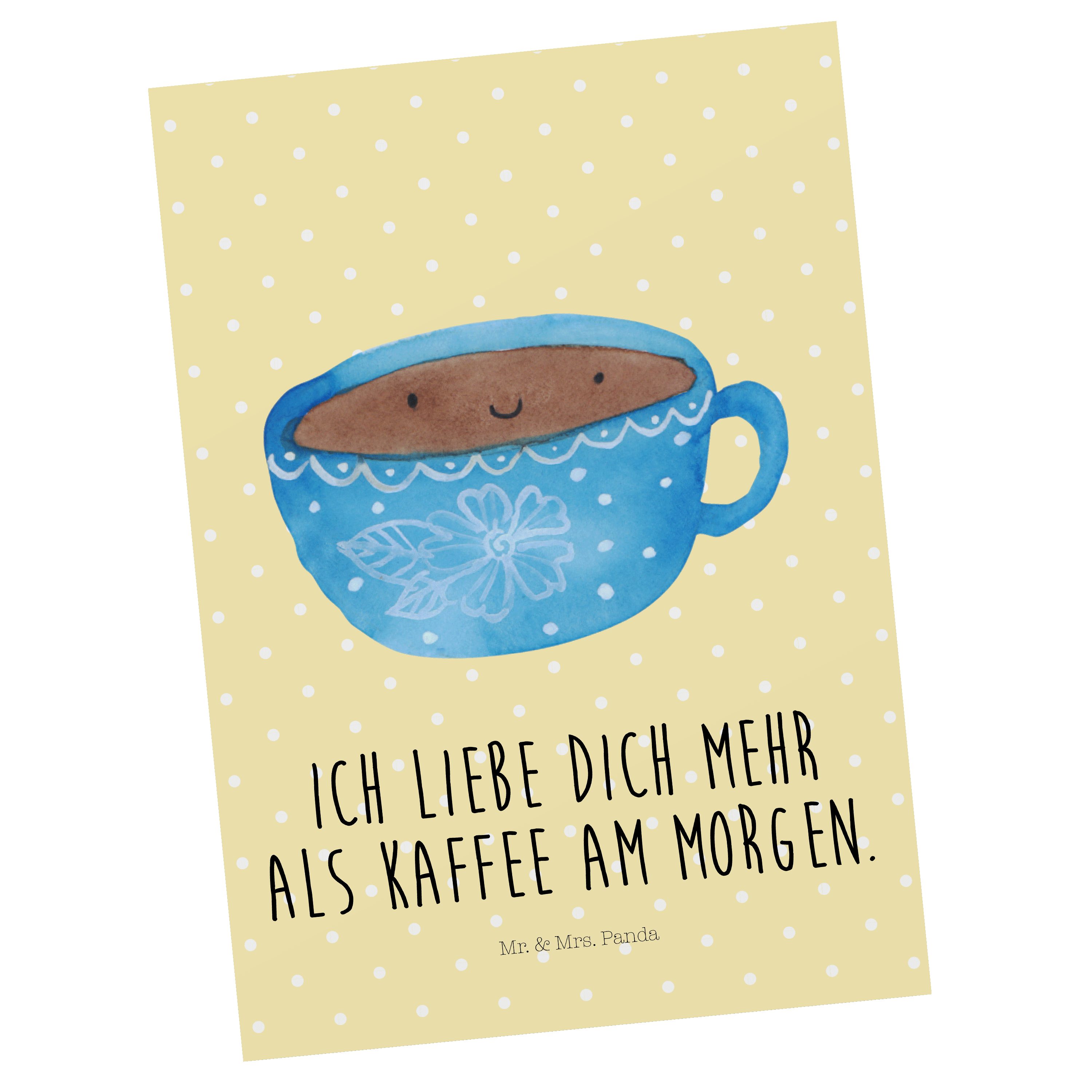 Mr. & Mrs. Panda Postkarte Kaffee Tasse - Gelb Pastell - Geschenk, Ansichtskarte, Einladung, Gut