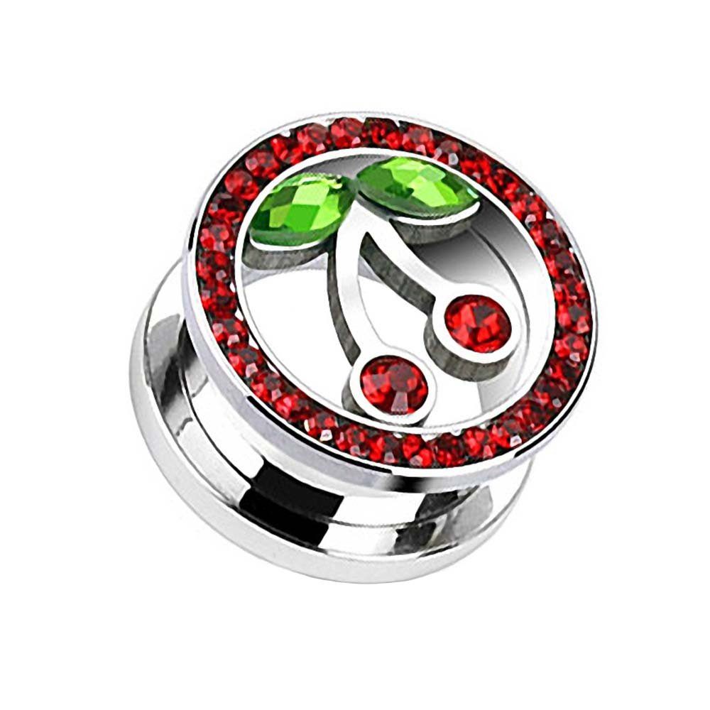 Taffstyle Plug »Tunnel Piercing silbern Kirsche mit Kristallen«, Flesh