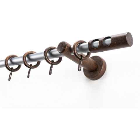 Gardinenstange PANDORA, GARESA, Ø 20 mm, 1-läufig, Wunschmaßlänge, verschraubt, Vorhanggarnitur, verlängerbar, Knopf m.runden Löcher, mit Ringe
