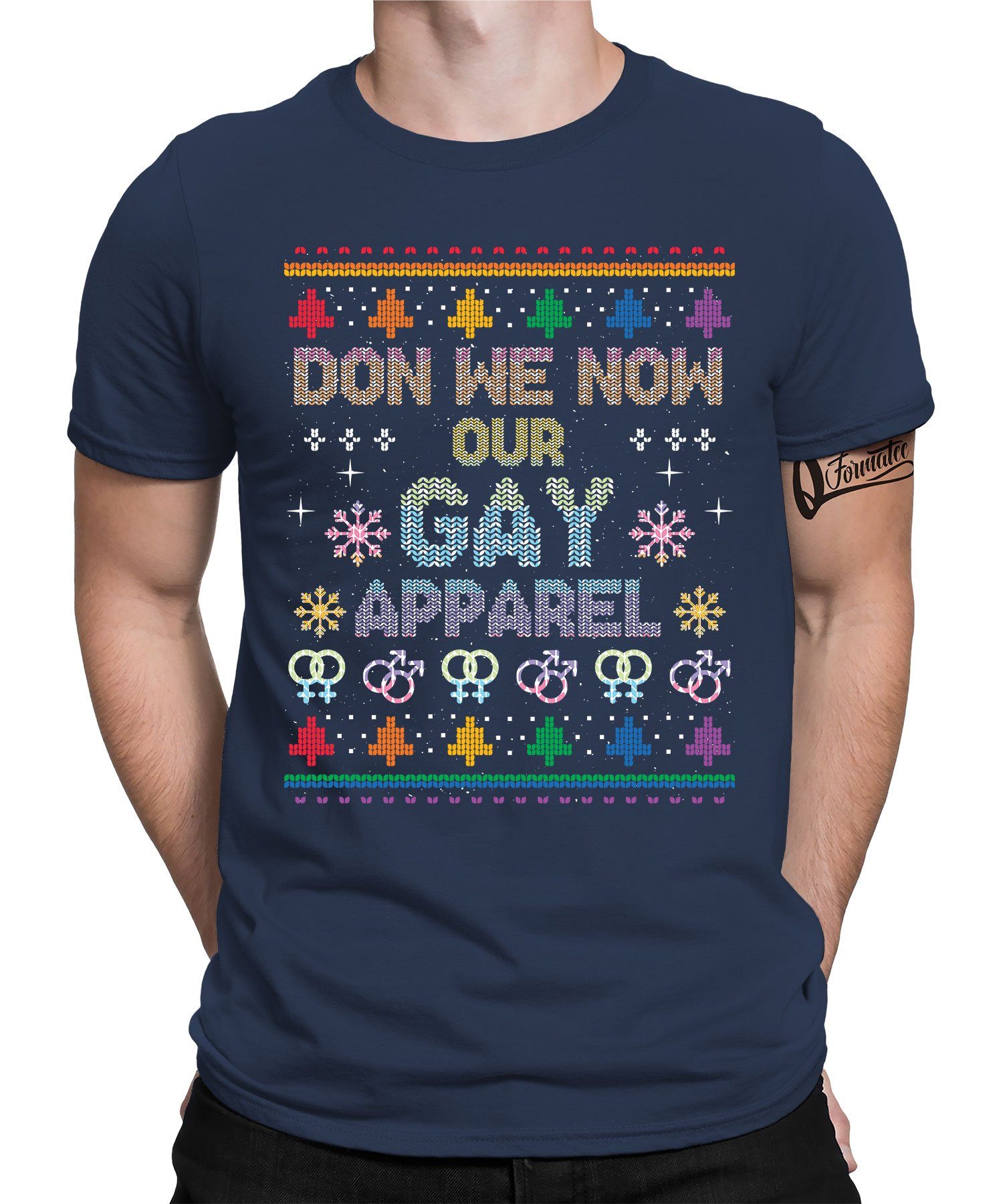 Quattro Formatee Kurzarmshirt LGBT Gay Ugly Christmas - Weihnachten X-mas Weihnachtsgeschenk Herren (1-tlg) Navy Blau