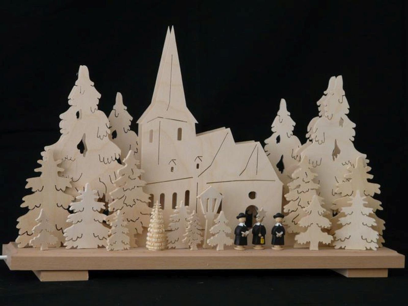 Lichterbogen Schwibbogen mit Kirche Kurrende und Beleuchtung BxHxT 50x32x7cm NEU