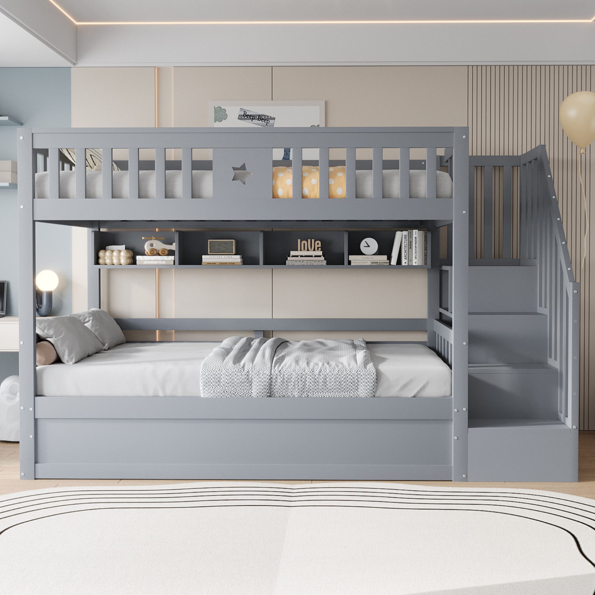 Merax Etagenbett 90x200cm mit hydraulischem Unterbett günstig online kaufen