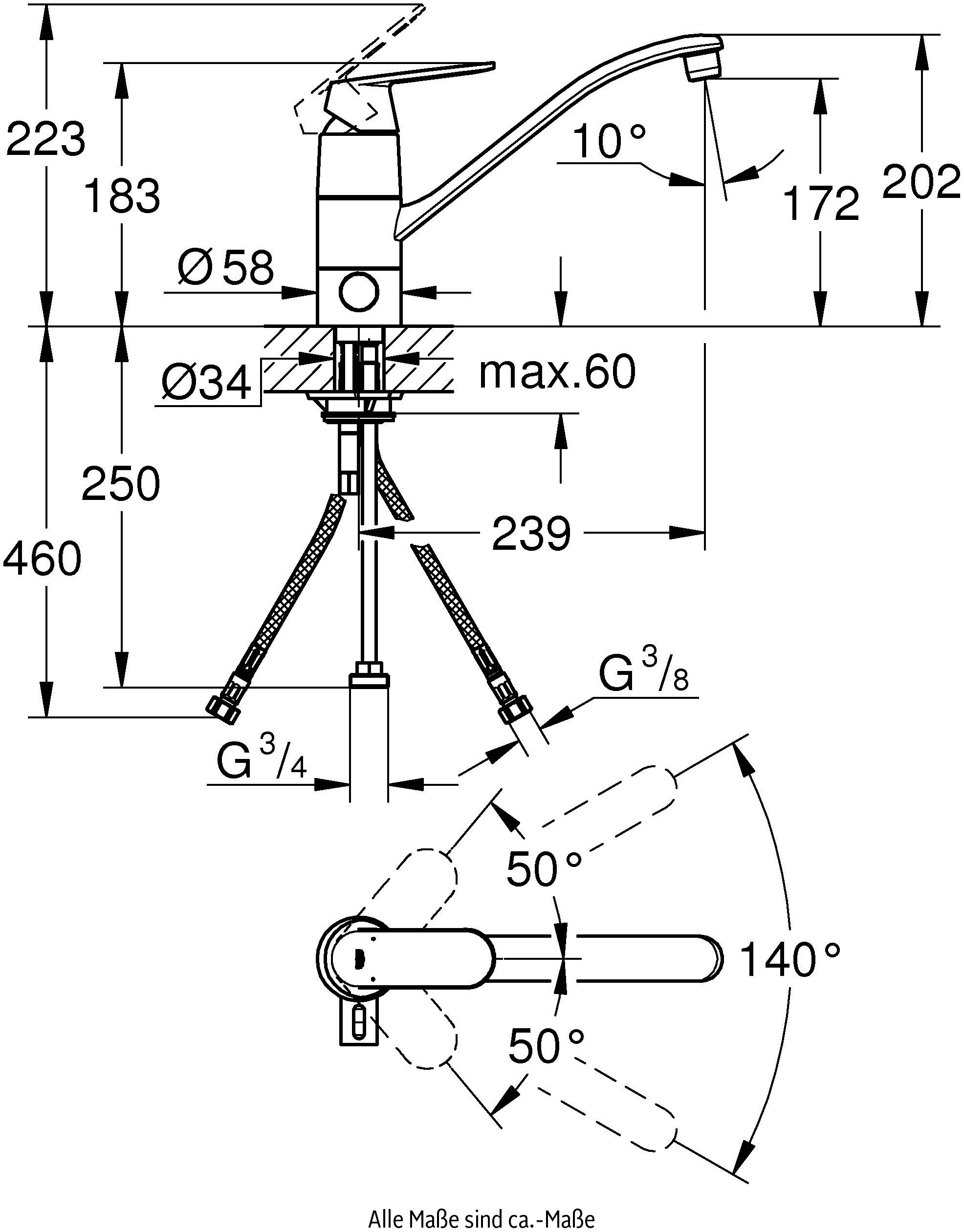 Spültischarmatur Eurosmart langlebiger Oberfläche mit Grohe Cosmopolitan