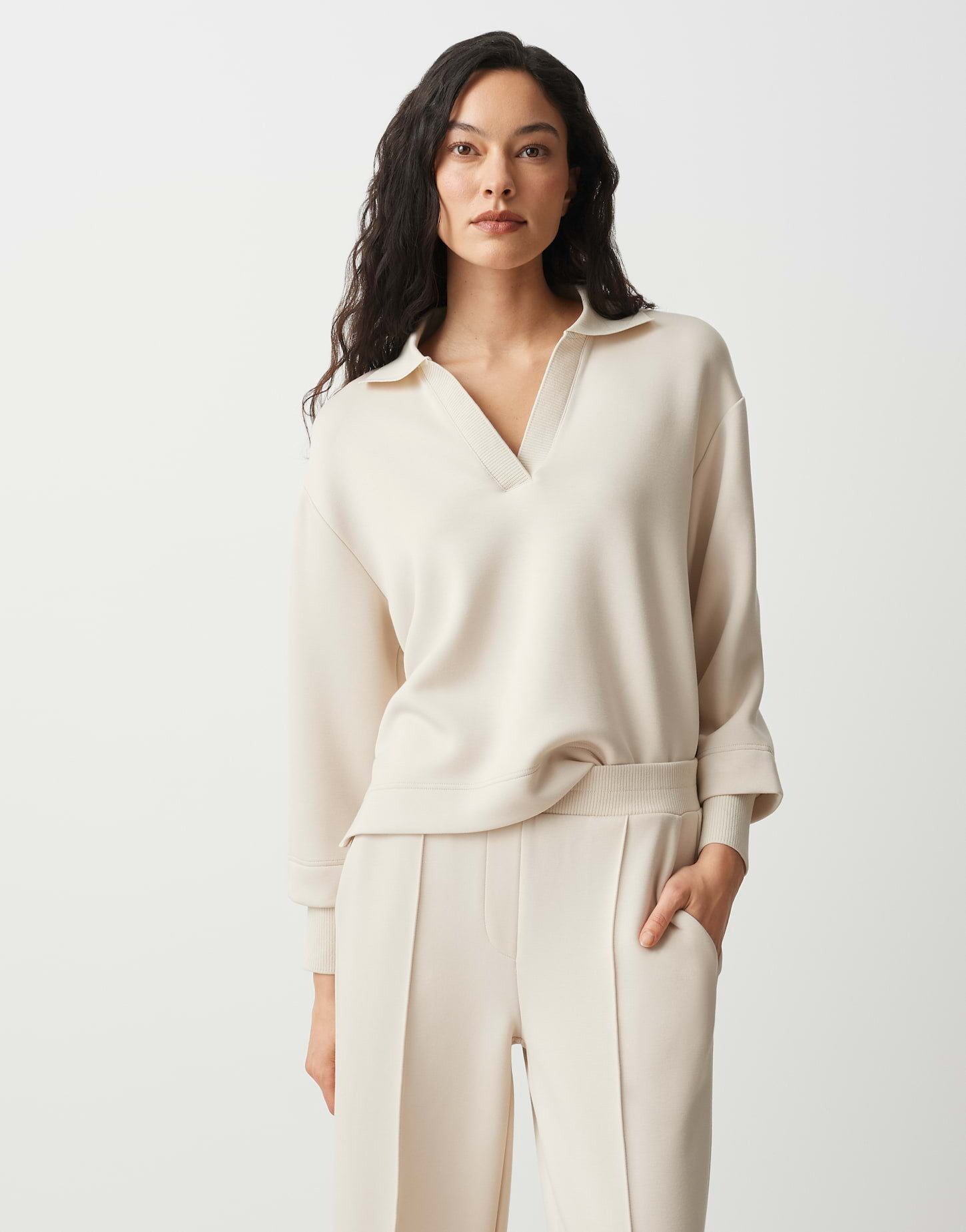 OPUS Sweatshirt GYHA im weichen Viskose Mix Lockere Passform, gerader Schnitt, überschnittene Schulter, Polokragen