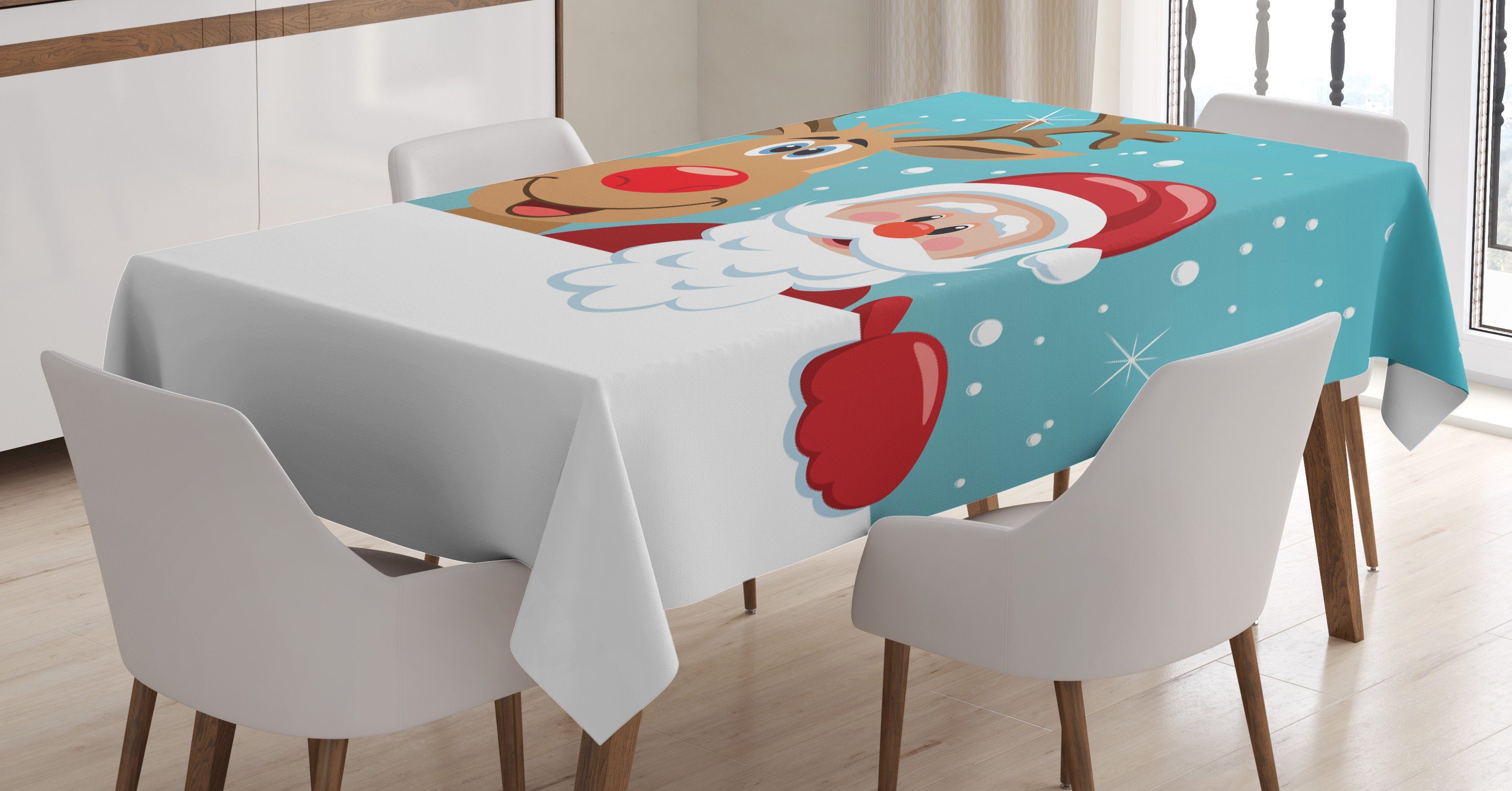 Abakuhaus Tischdecke Farbfest Waschbar Für den Außen Bereich geeignet Klare Farben, Weihnachtsmann Rudolph-Rotwild-Gruß