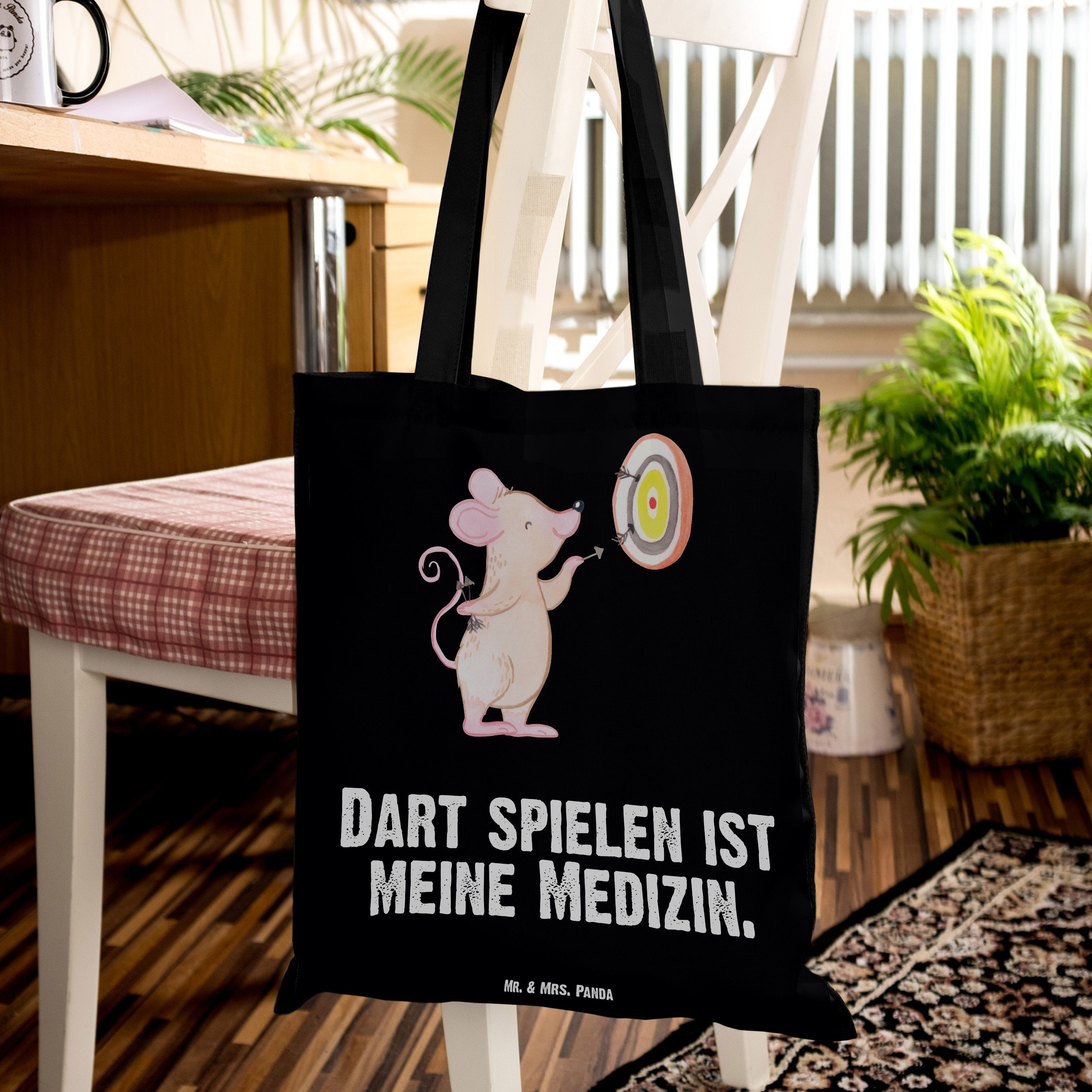 Mrs. Schwarz Gewinn, Darten, Panda Juteb & Tragetasche - (1-tlg) - Maus Geschenk, Medizin spielen Dart Mr.