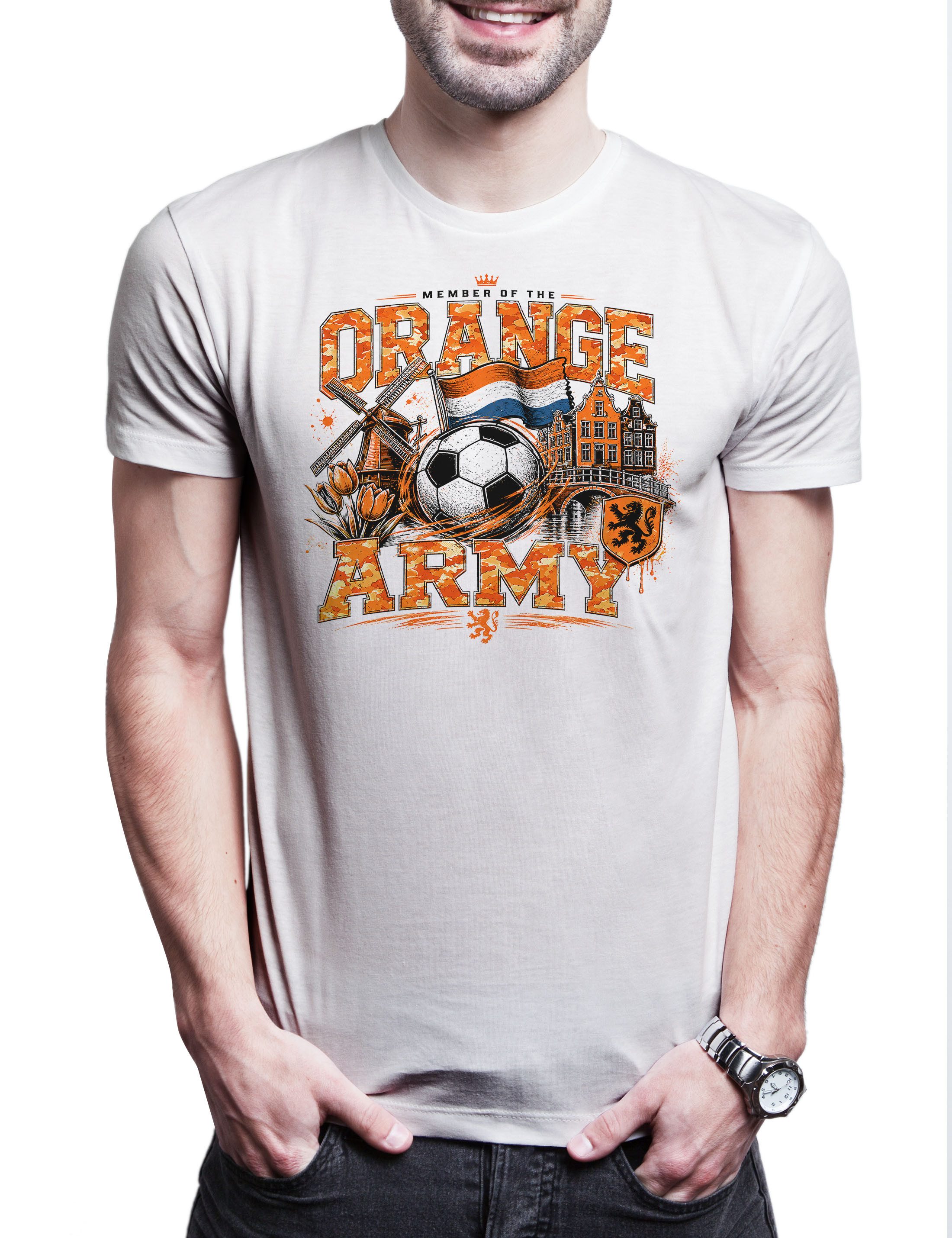 Urban Backwoods Print-Shirt Orange Army 5 Herren T-Shirt Holland Netherlands Fußball Dutch Oranje (1-tlg) Hup Amsterdam Supporter WM