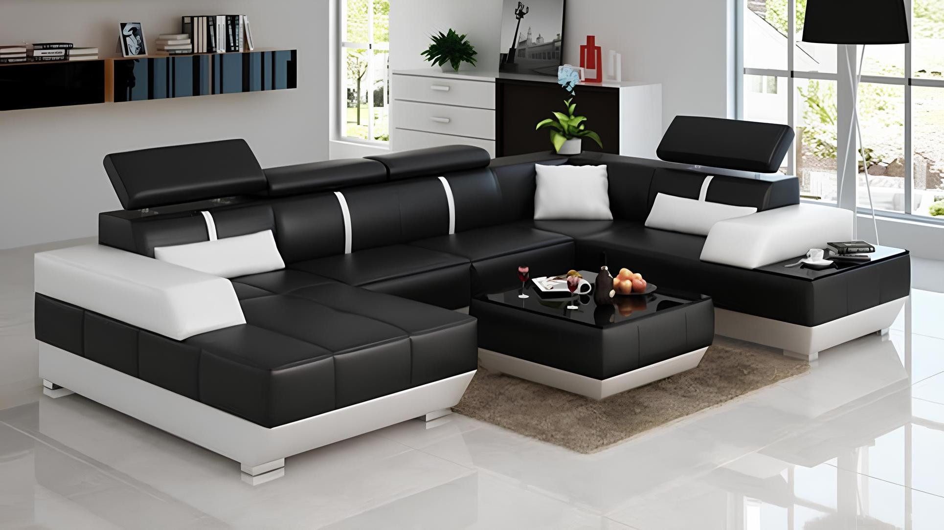 Xlmoebel Wohnlandschaft Moderne U-Form Couch aus Leder in elegantem Design, U-Form 1 Teile, Hergestellt in Europa