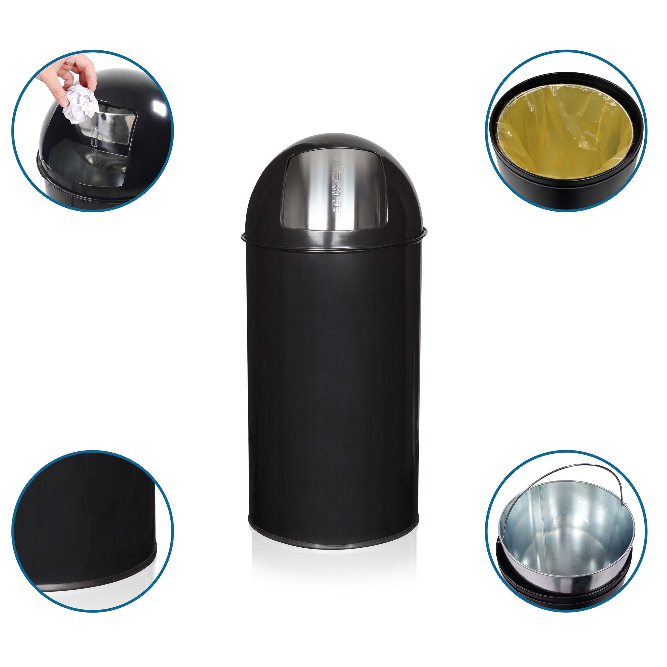 hjh OFFICE Mülleimer PUSH 35L Abfalleimer, 35 Liter, Abfalleimer mit Schwingdeckel, Papierkorb
