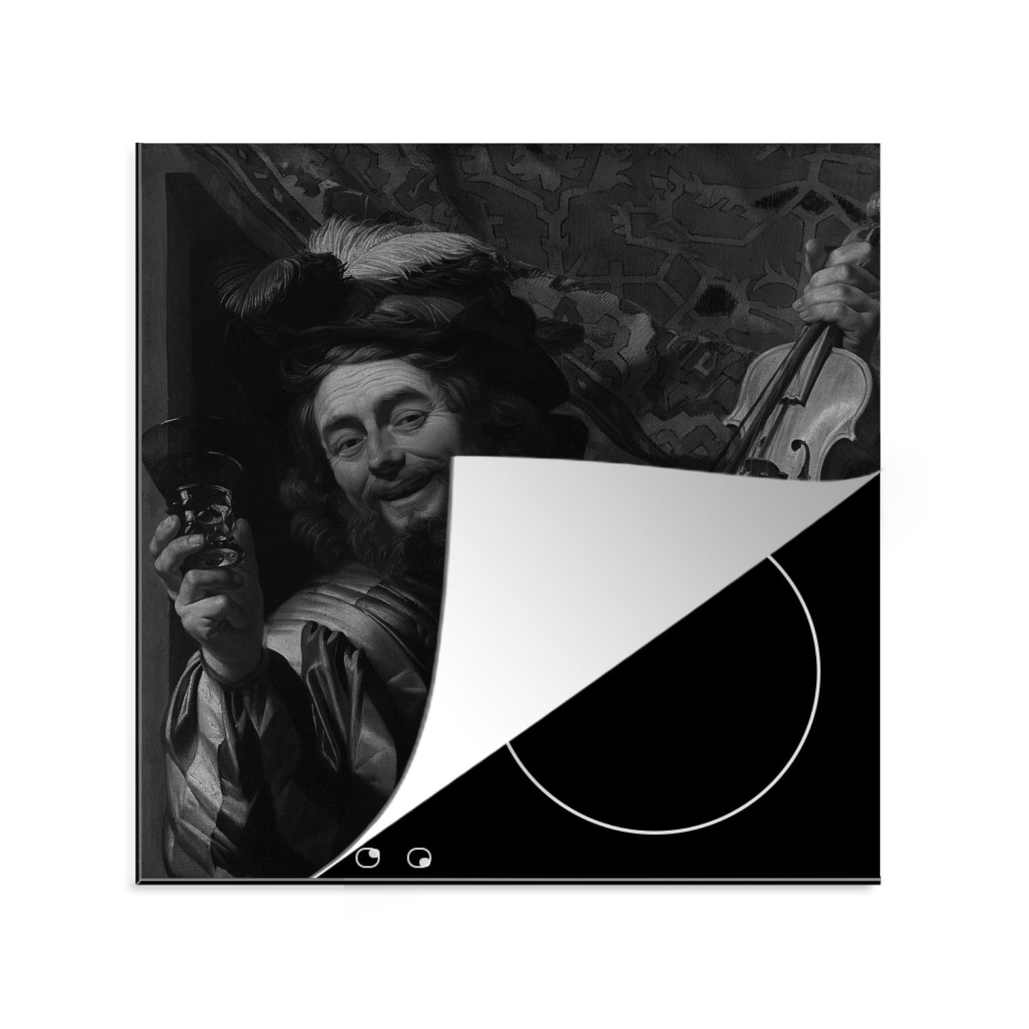 MuchoWow Herdblende-/Abdeckplatte Ein fröhlicher Fiedler - Gerard van Honthorst, Vinyl, (1 tlg), 78x78 cm, Ceranfeldabdeckung, Arbeitsplatte für küche