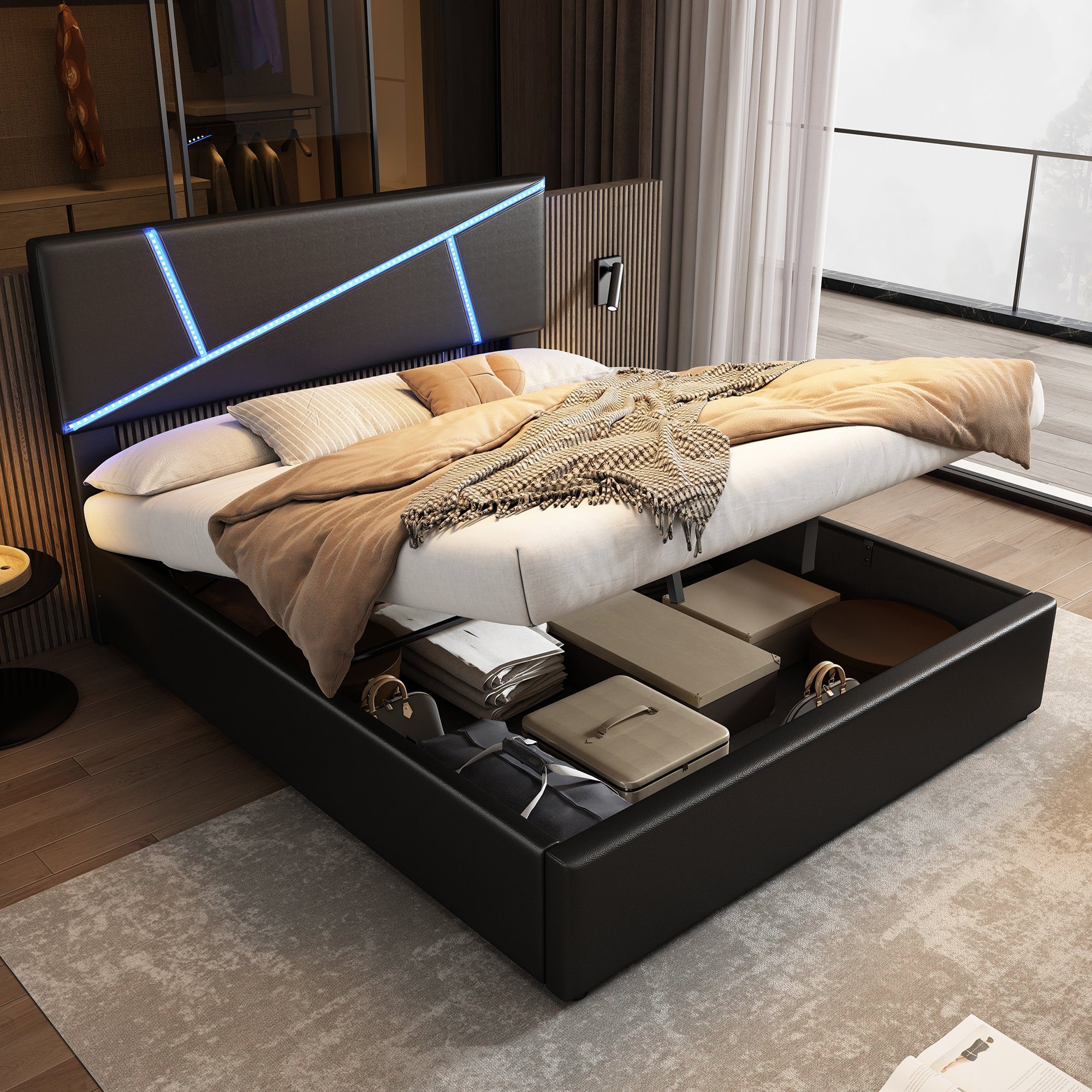 HAUSS SPOLE Polsterbett 90x200cm mit LED-Lichtleisten, günstig online kaufen