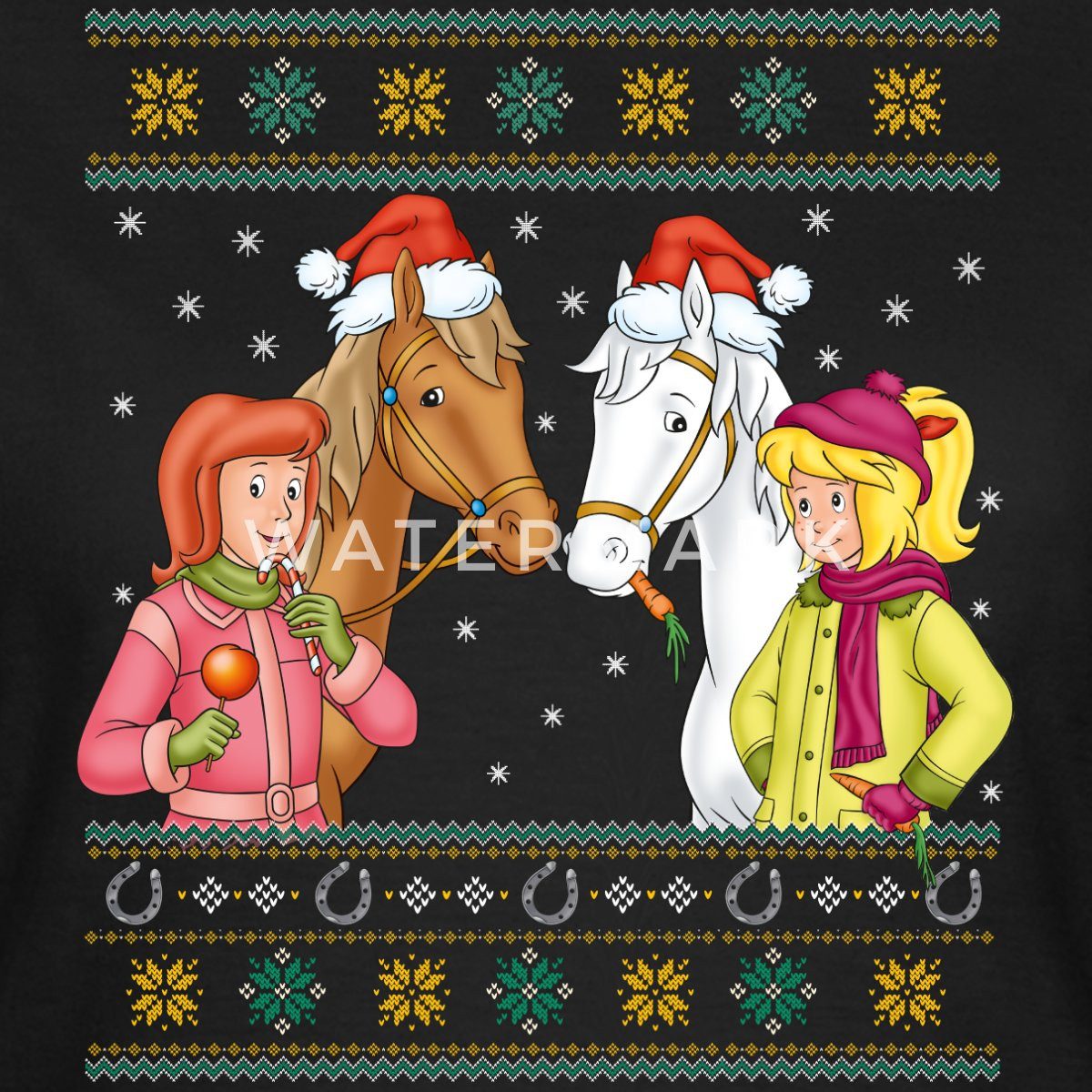 Spreadshirt T-Shirt Bibi und Tina Amadeus Sabrina Weihnachts-Design Frauen T-Shirt (1-tlg) Slim Fit, fällt klein aus
