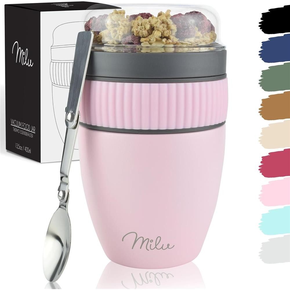 Milu Müslibox Müslibecher to go, isolierter Edelstahl Joghurtbecher für Müsli, rosa