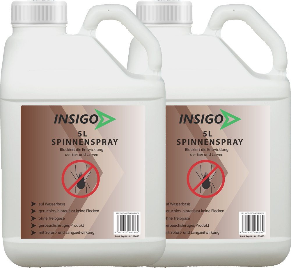 INSIGO Insektenspray Spinnen-Spray Hochwirksam gegen Spinnen, 10 l, auf Wasserbasis, geruchsarm, brennt / ätzt nicht, mit Langzeitwirkung