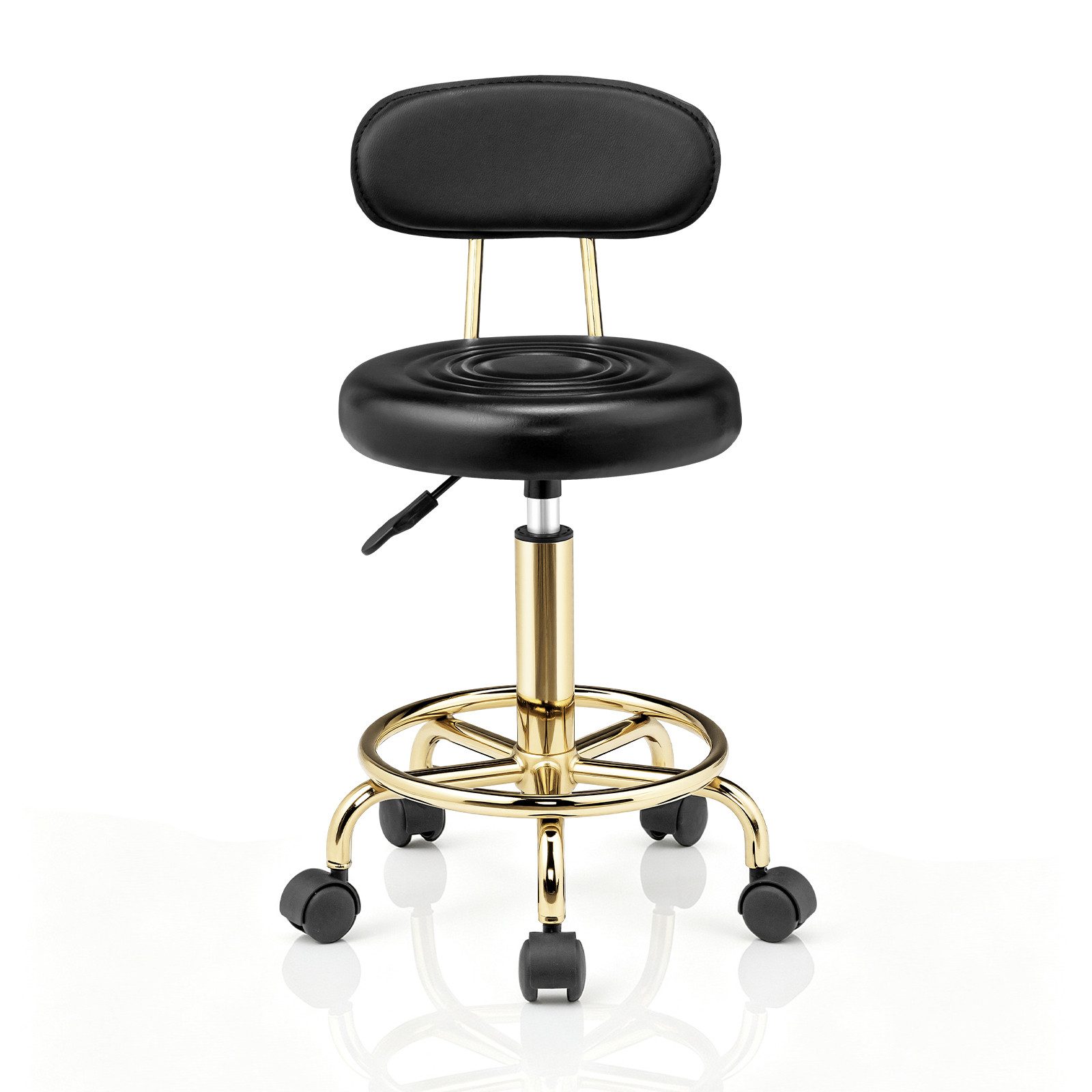 VINGLI Drehhocker Rollhocker Bürohocker Hocker für Salon, Tattoo-Studio, Büro, Zuhause, Höhenverstellbar 47-61,5 cm, mit Lehne Abnehmbar, 360 ° Drehbar