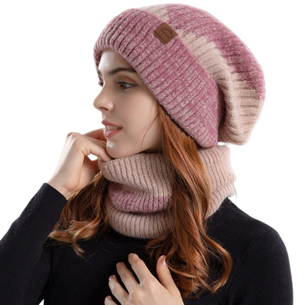 Coonoor Strickmütze Herbst Winter Schal und Mütze Set 55-60CM Wintermütze Strickmütze mit Schal Damen Warme Mütze Beanie