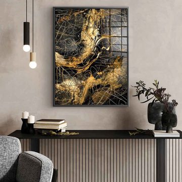 DOTCOMCANVAS® Acrylglasbild Black Power - Acrylglas, Acrylglasbild Abstrakte Kunst moderne Kunst hochkant gold schwarz