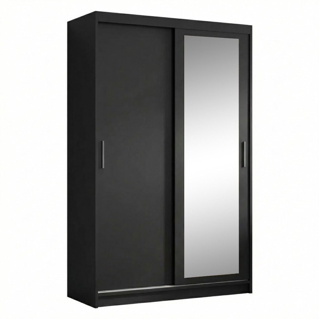 Beautysofa Kleiderschrank HELA (Schrank mit Spiegel, Breite: 100 cm, 120 cm oder 180 cm) Weiß, Schwarz oder Schwarz + Artisan